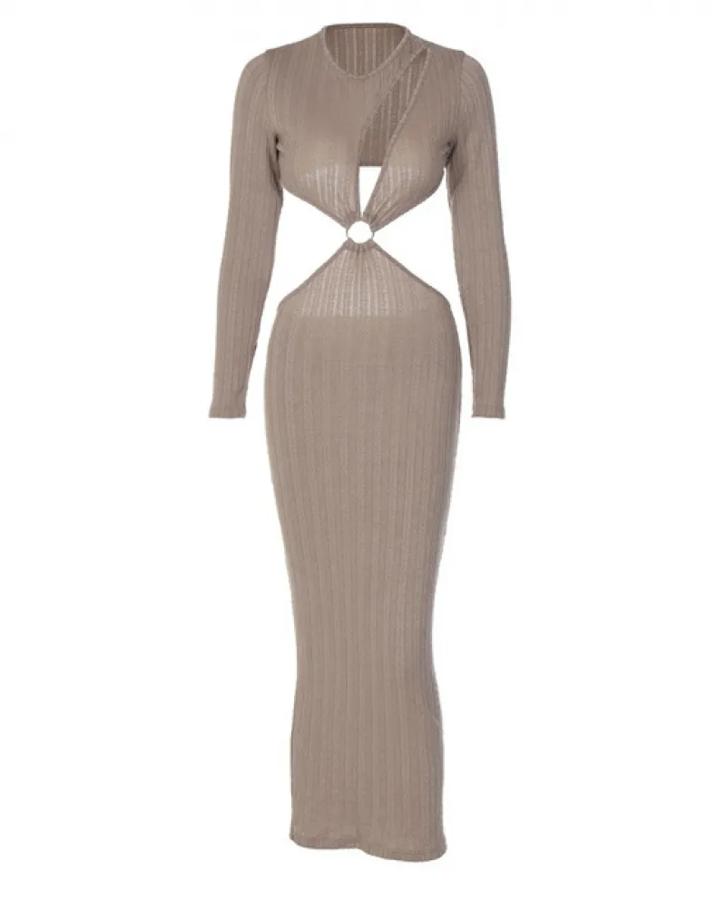 2022 Estate Nuova Moda Vestito Cava Per Le Donne Girocollo Manica Lunga Slim Club Party Vestito Midi Donna Abbigliamento