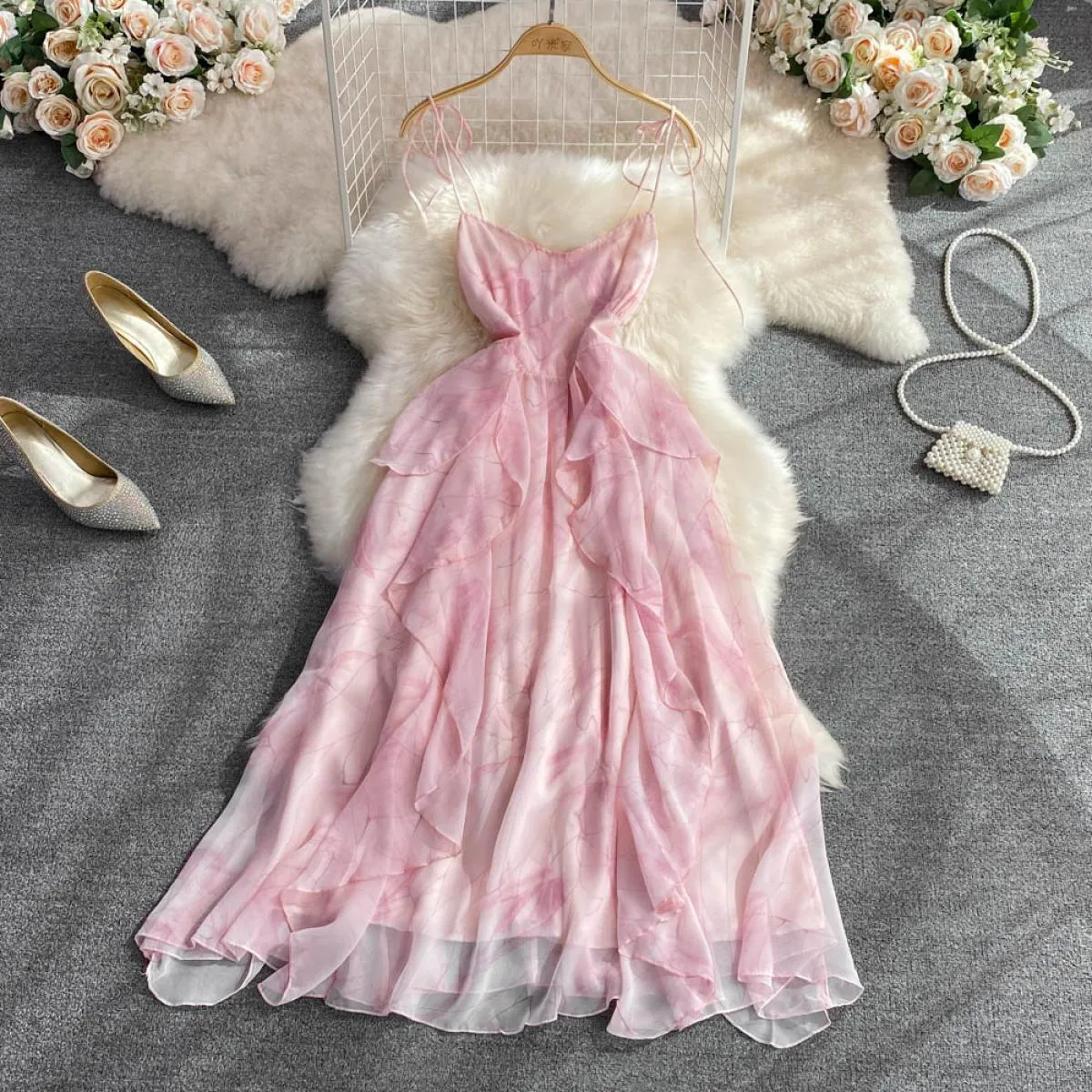 Abiti midi rosa Abito donna rosa spaghetti midi Abito midi elegante rosa elegante