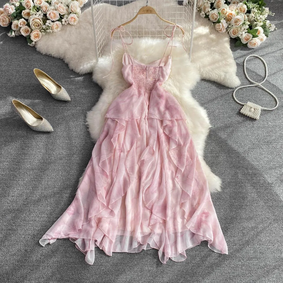 Abiti midi rosa Abito donna rosa spaghetti midi Abito midi elegante rosa elegante