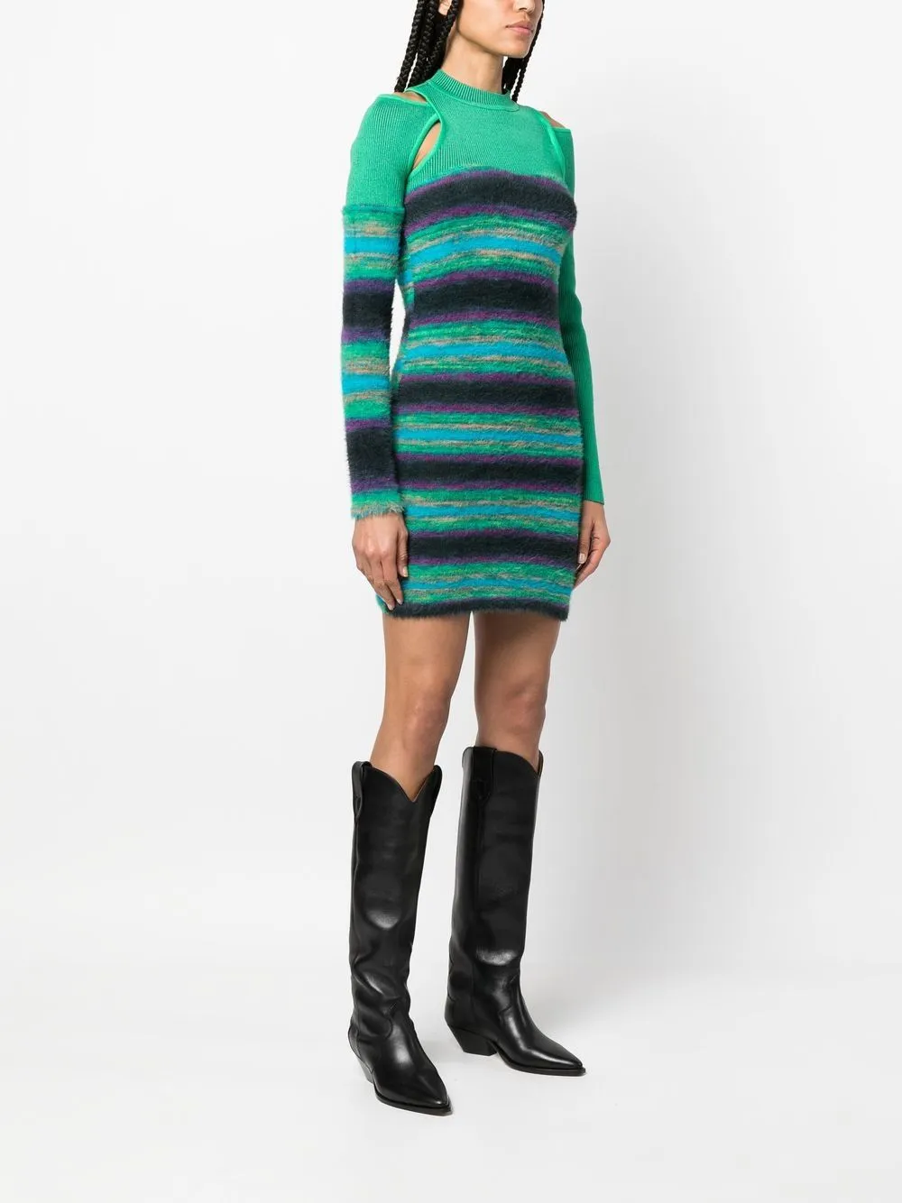 Abito in maglia a righe in verde - donna