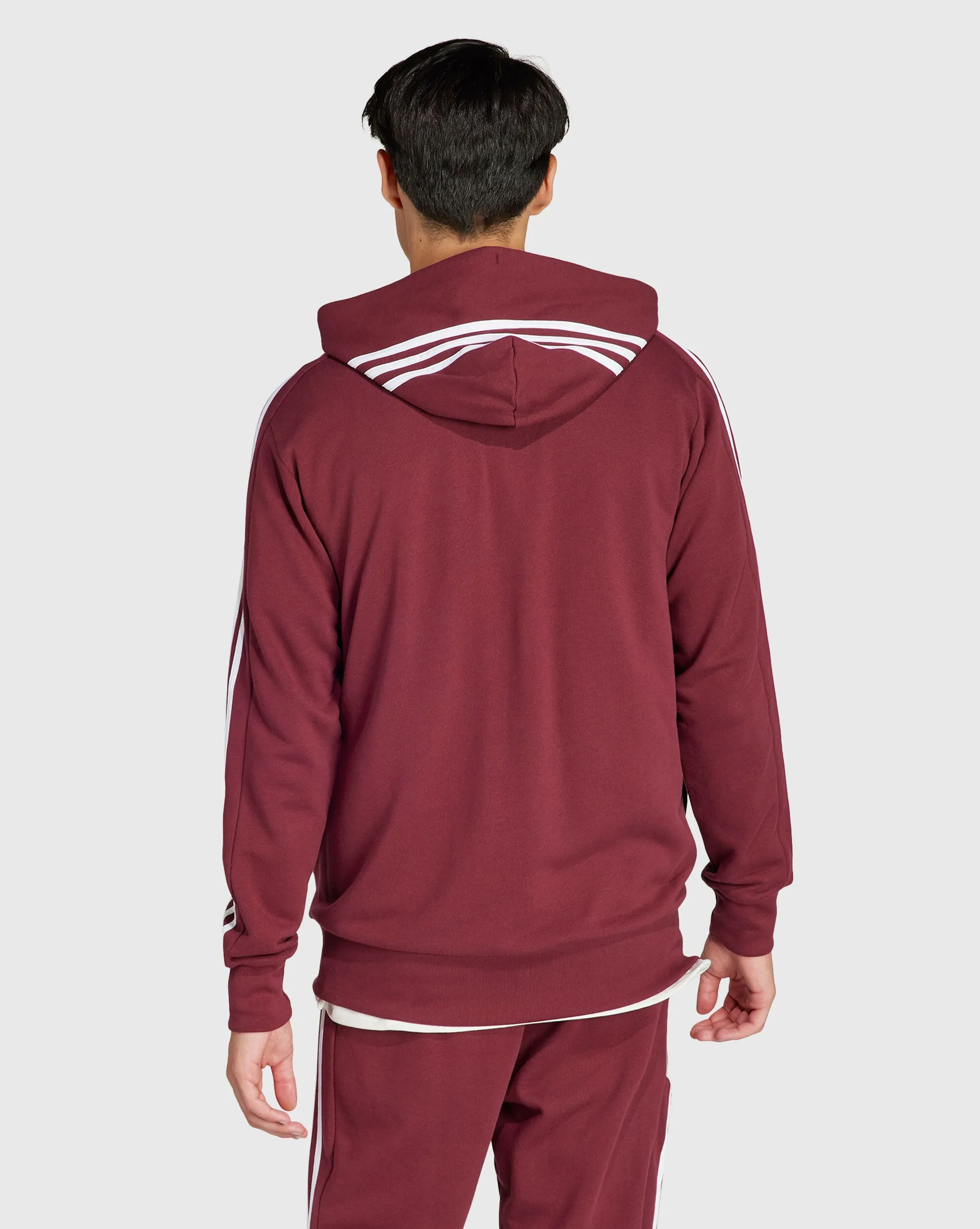 Adidas Felpa con cappuccio Essentials French Terry 3-Stripes Full-Zip Rosso Uomo