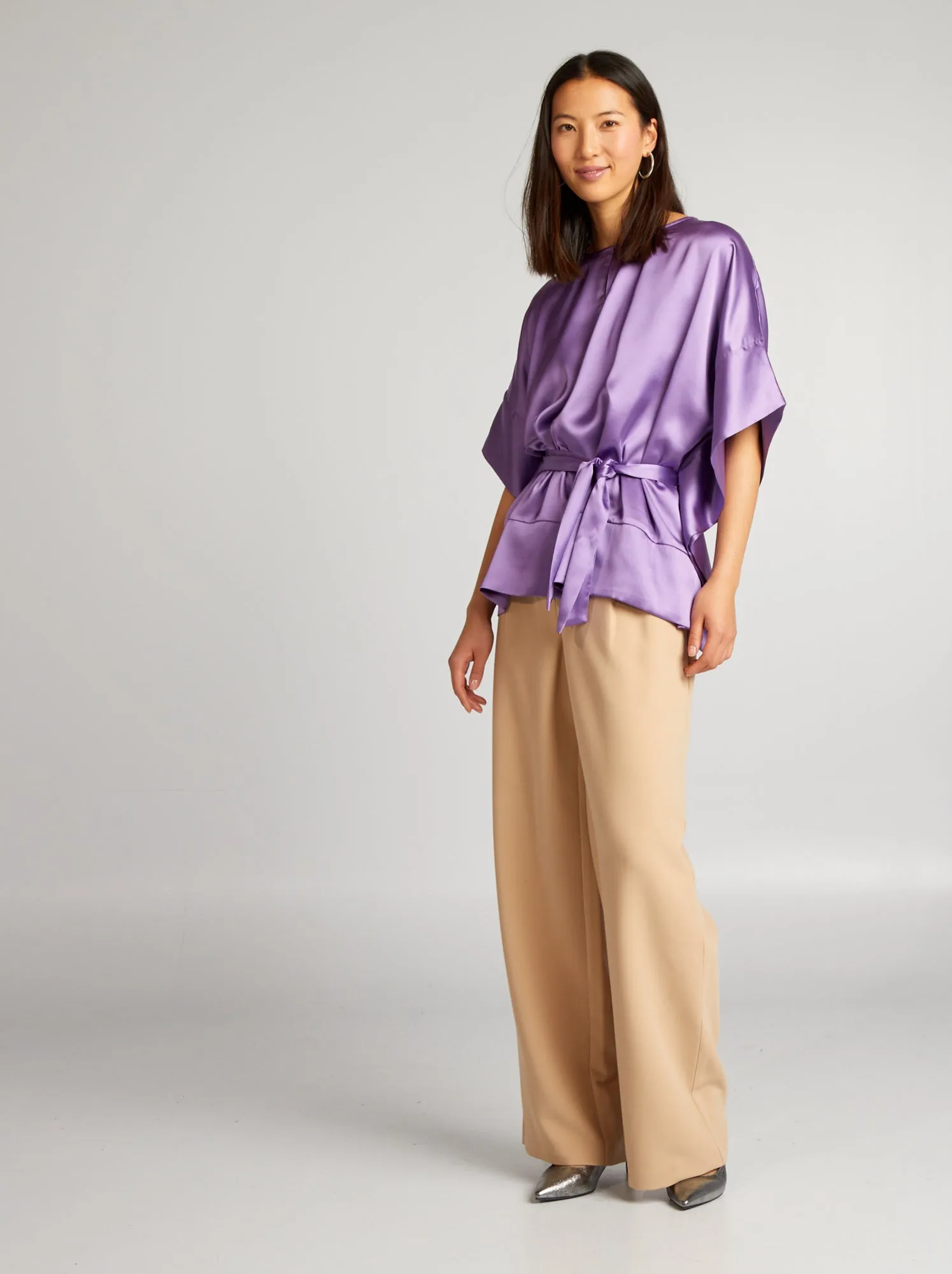 Blusa senza maniche tinta unita e satinata - VIOLA