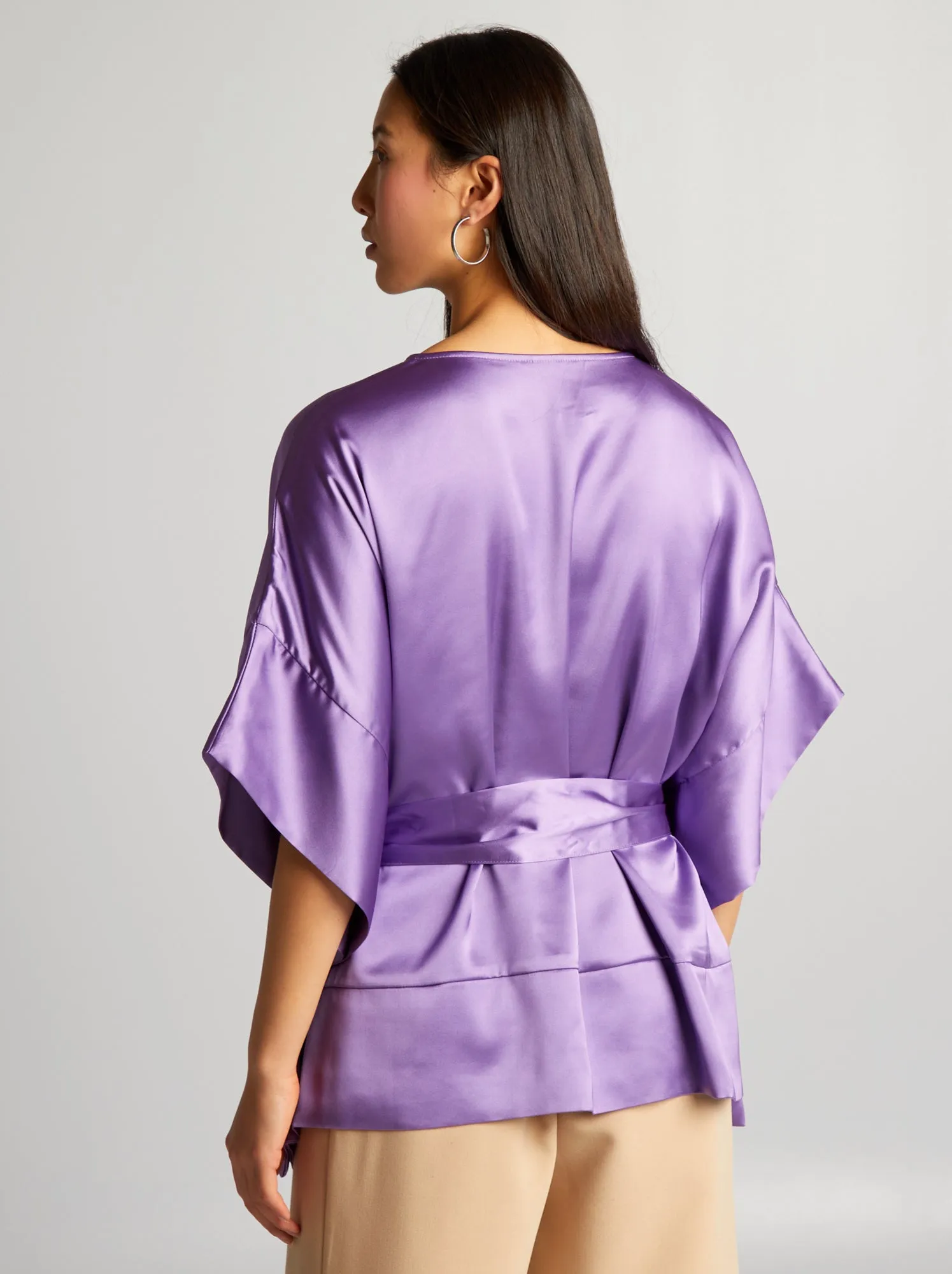 Blusa senza maniche tinta unita e satinata - VIOLA