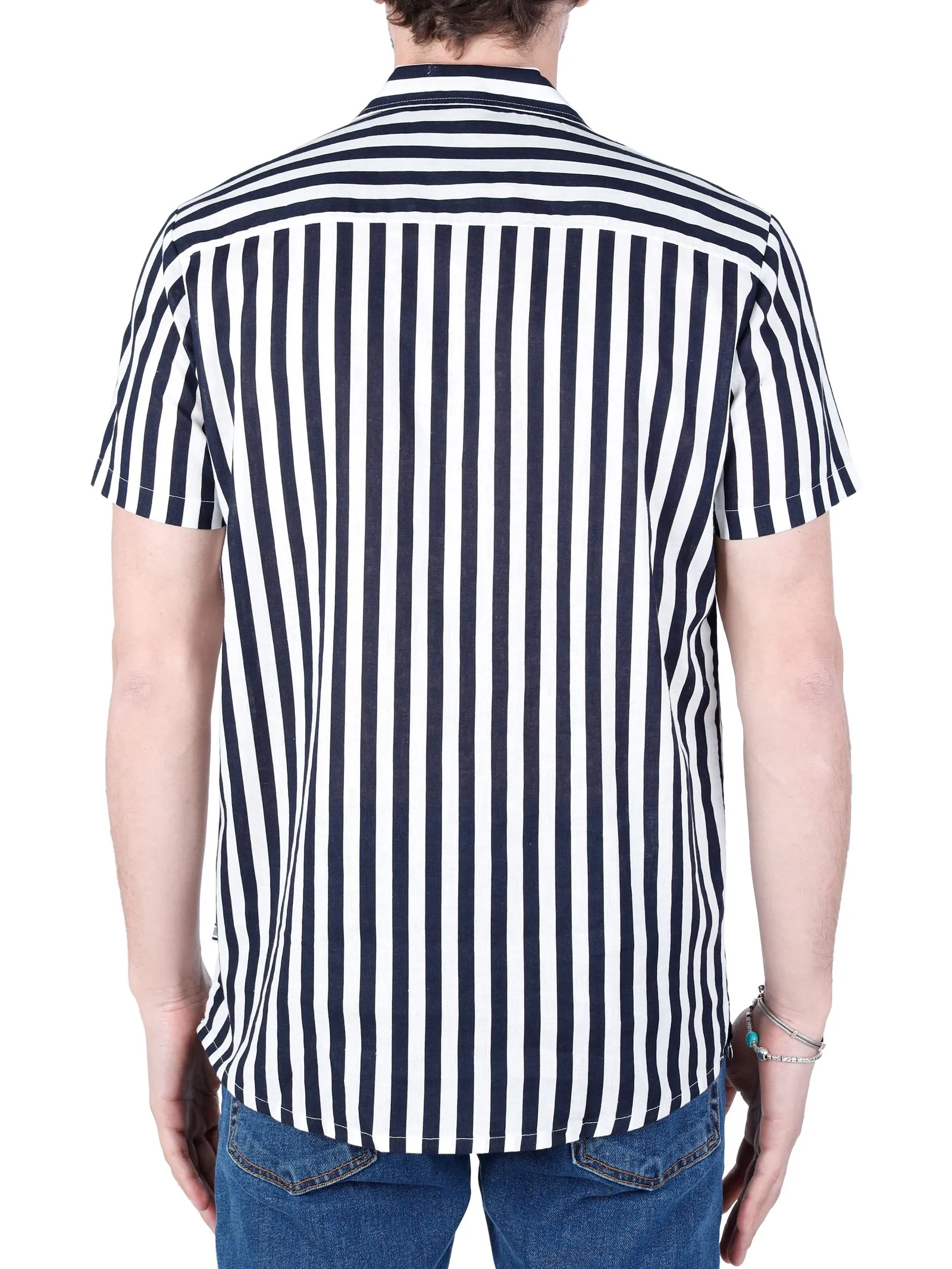 CAMICIA A RIGHE BLU IN MISTO LINO