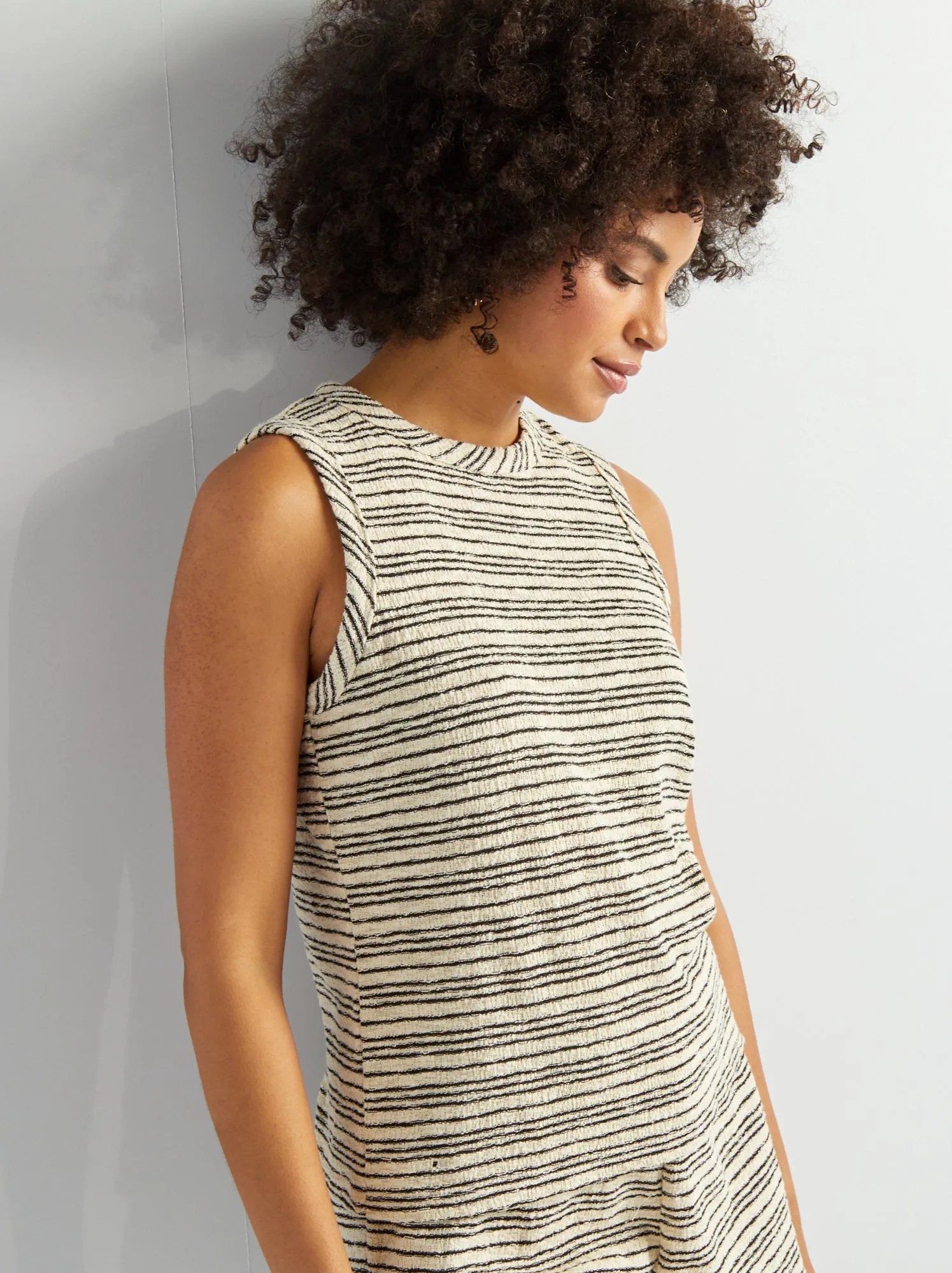 Canotta a righe - BEIGE