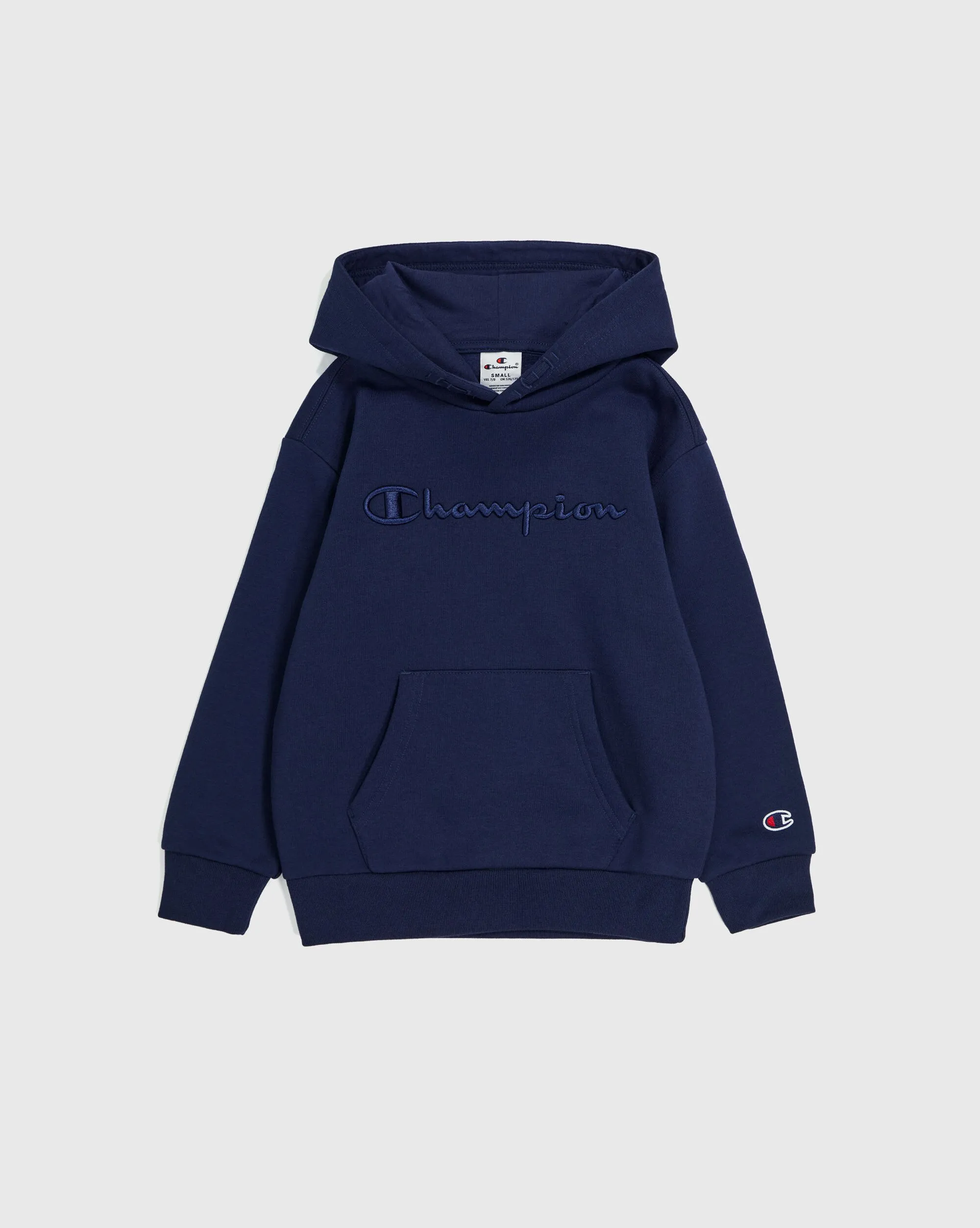 Champion Felpa Con Cappuccio e Big Logo Ricamato Tono su Tono Blu Bambino