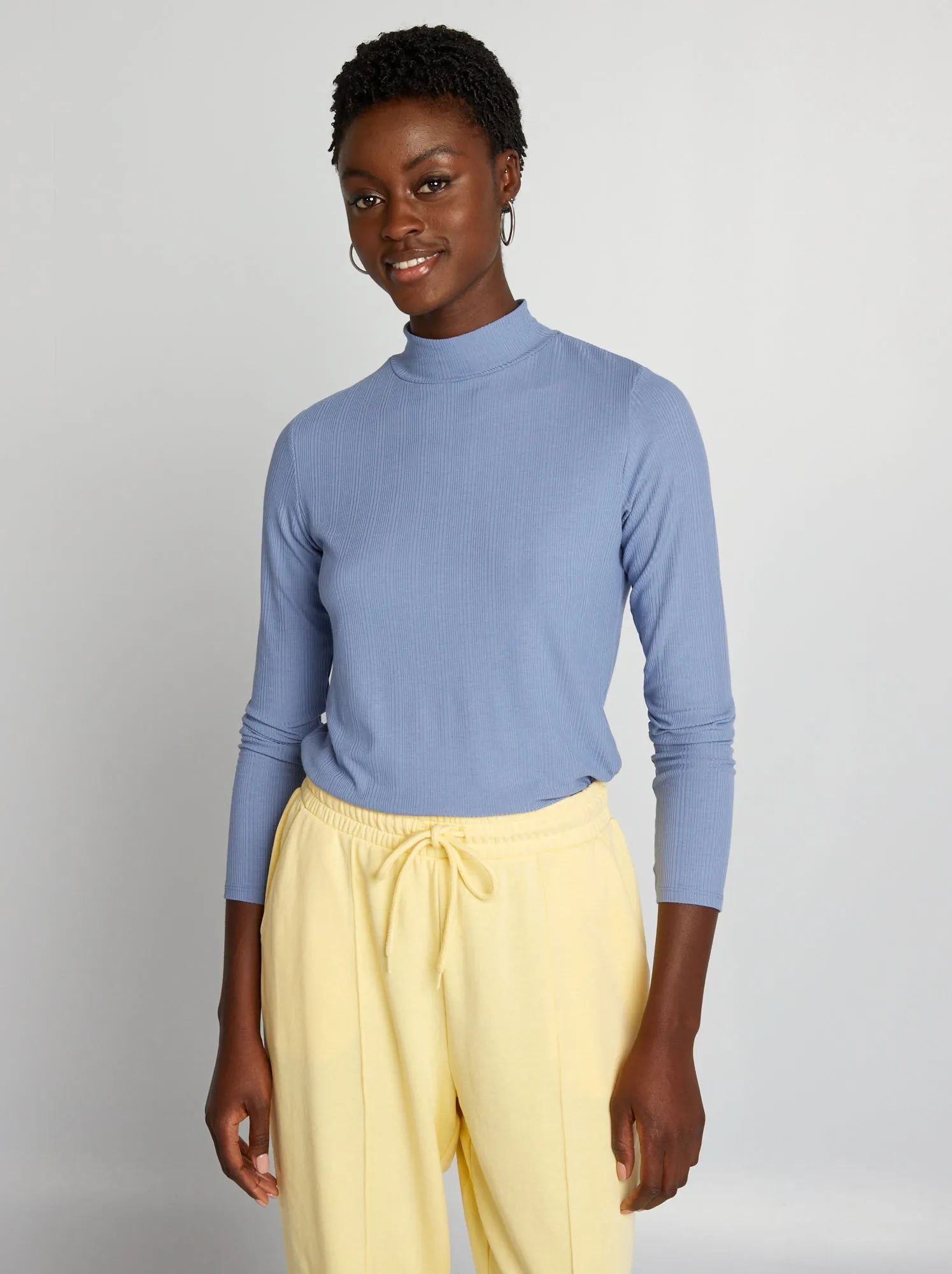 Dolcevita in maglia a coste - BLU