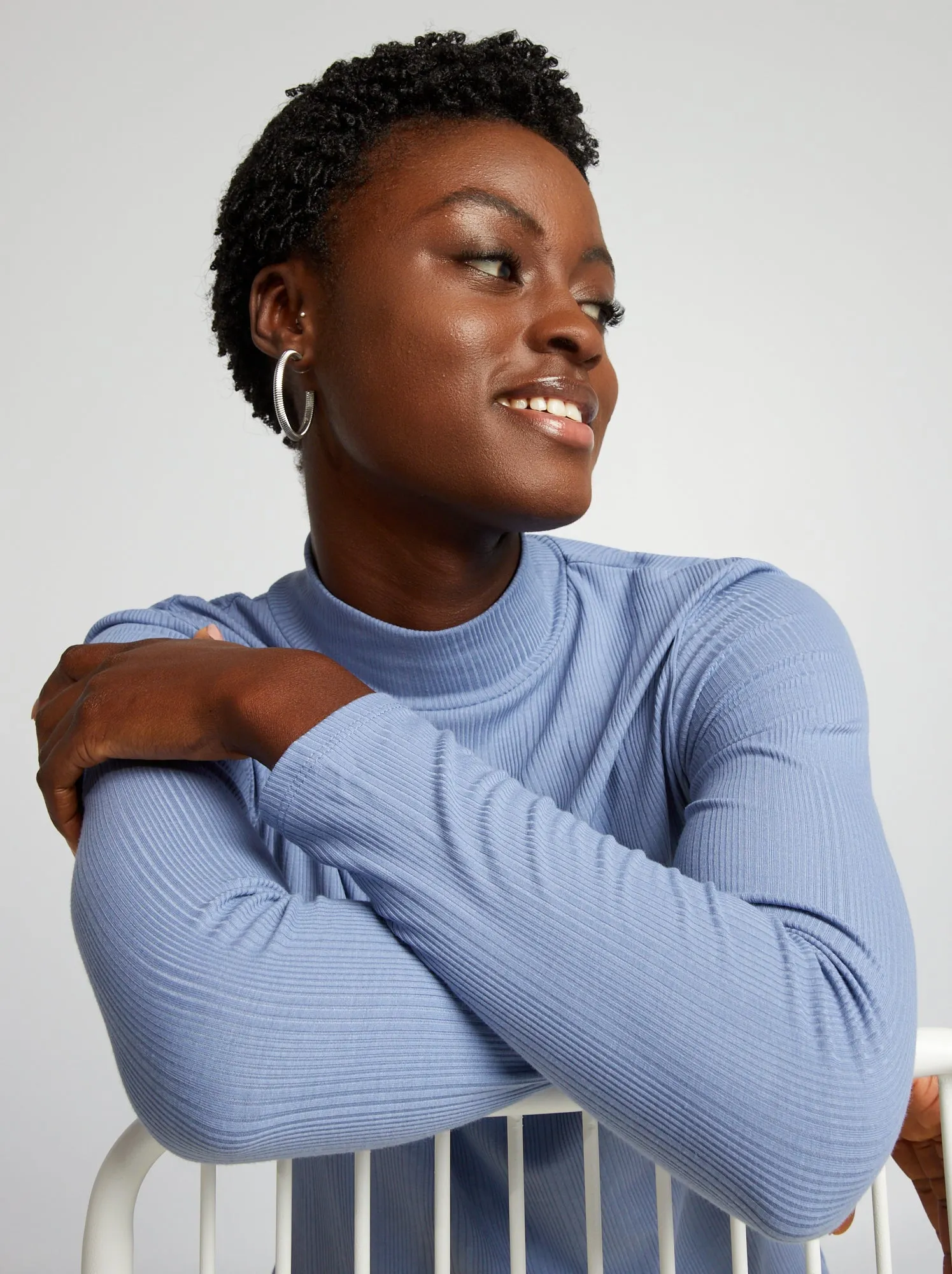 Dolcevita in maglia a coste - BLU