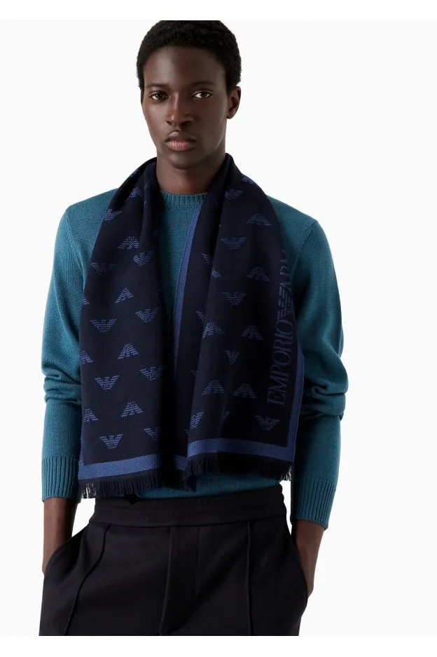Emporio Armani Sciarpa in lana con aquila jacquard all over
