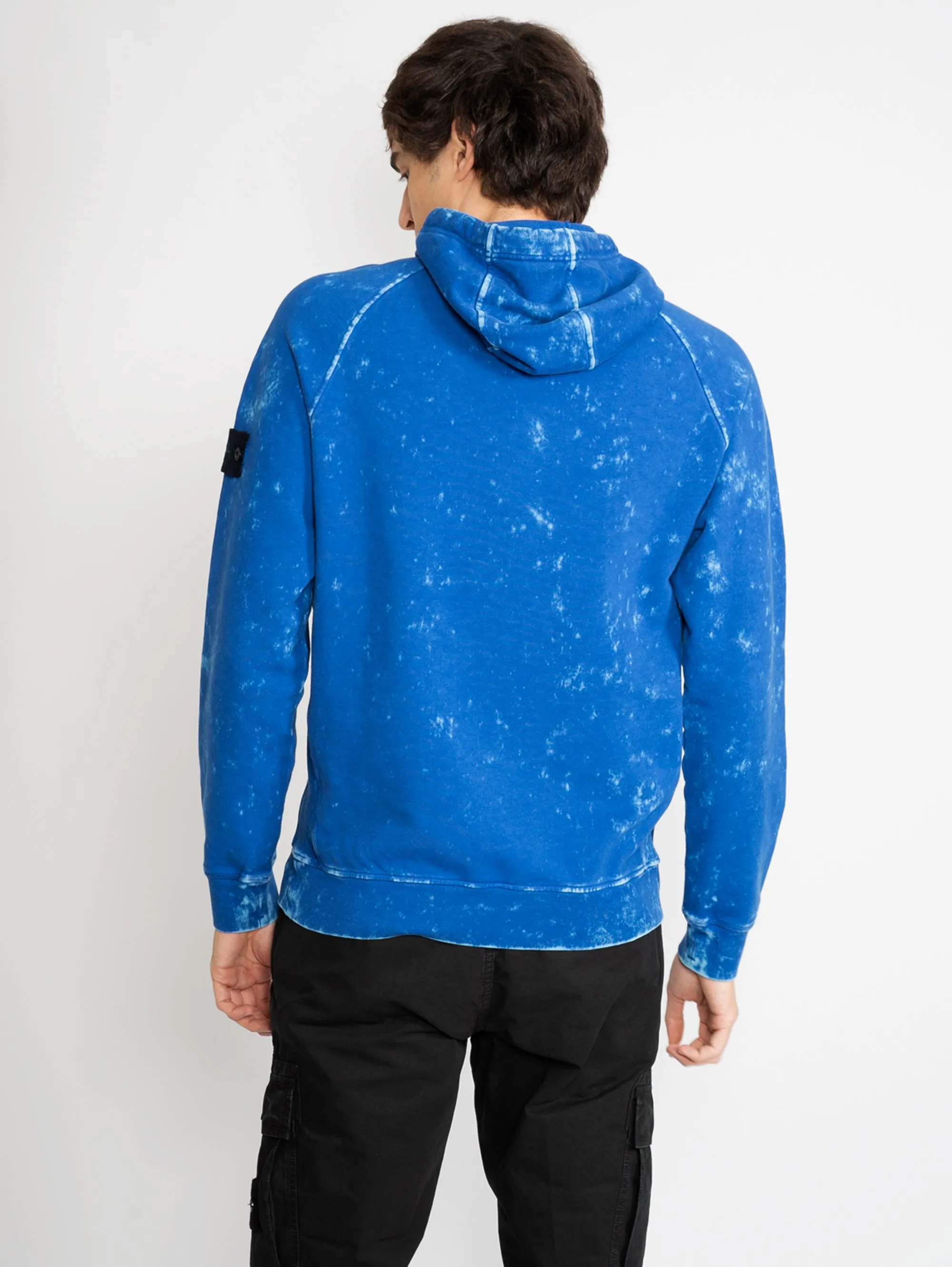 Felpa con Cappuccio con Trattamento Off Dye Ovd Blu