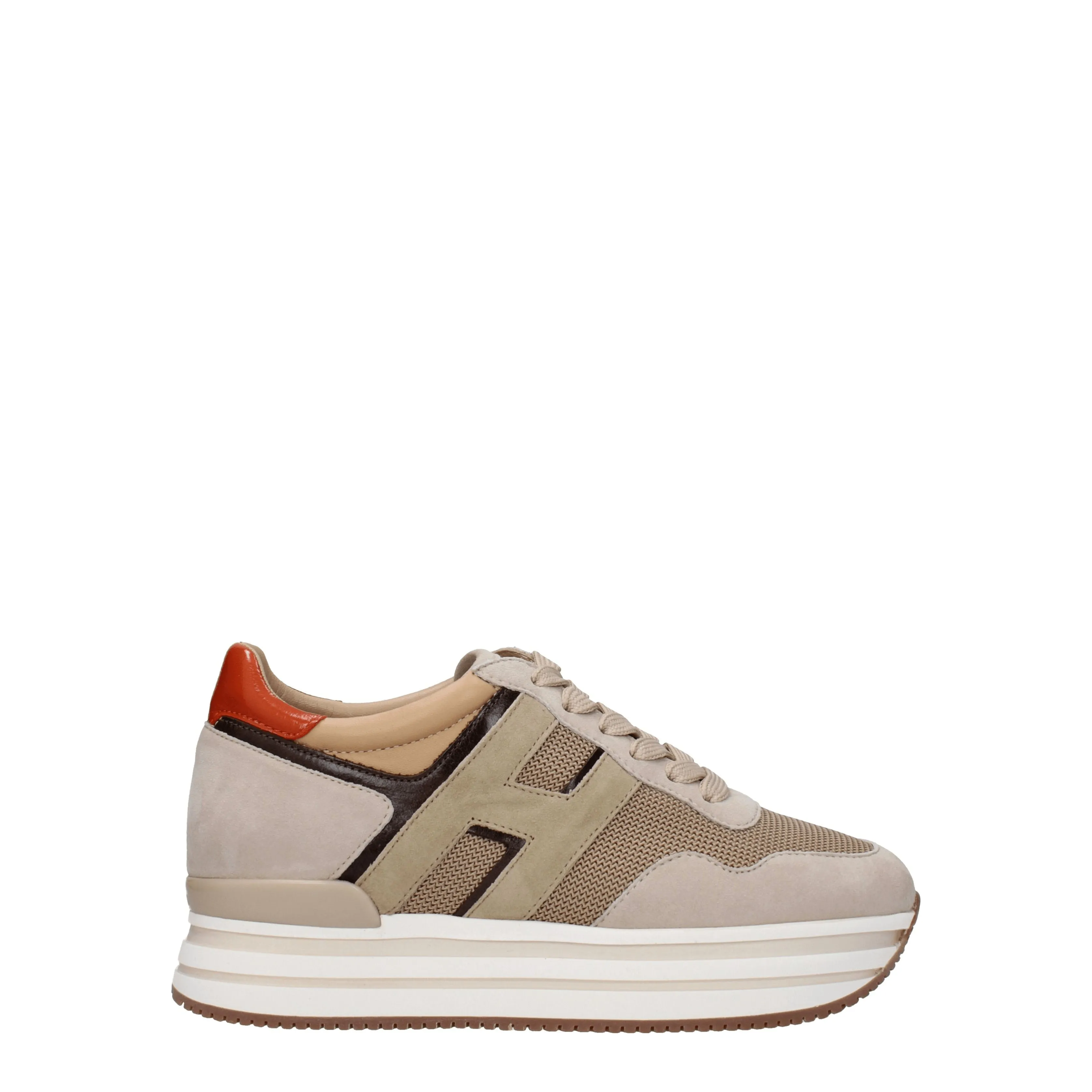 Hogan Sneakers Midi platforn Donna Tessuto Beige/Arancione