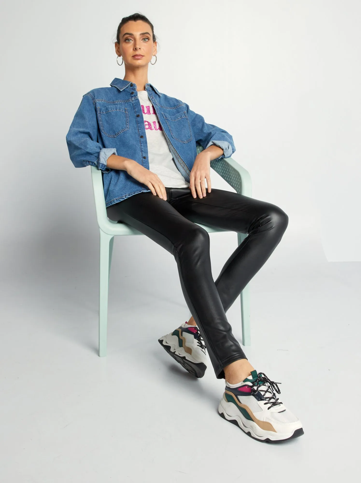 Leggings in similpelle a vita alta - nero