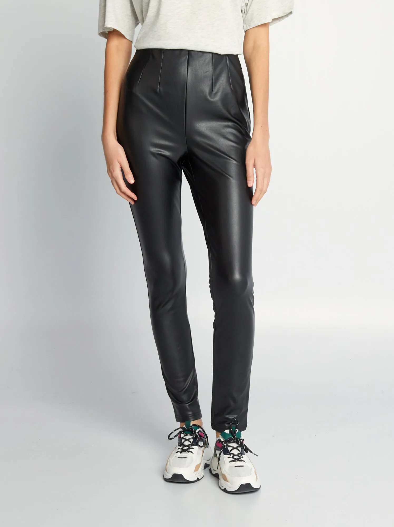 Leggings in similpelle a vita alta - nero