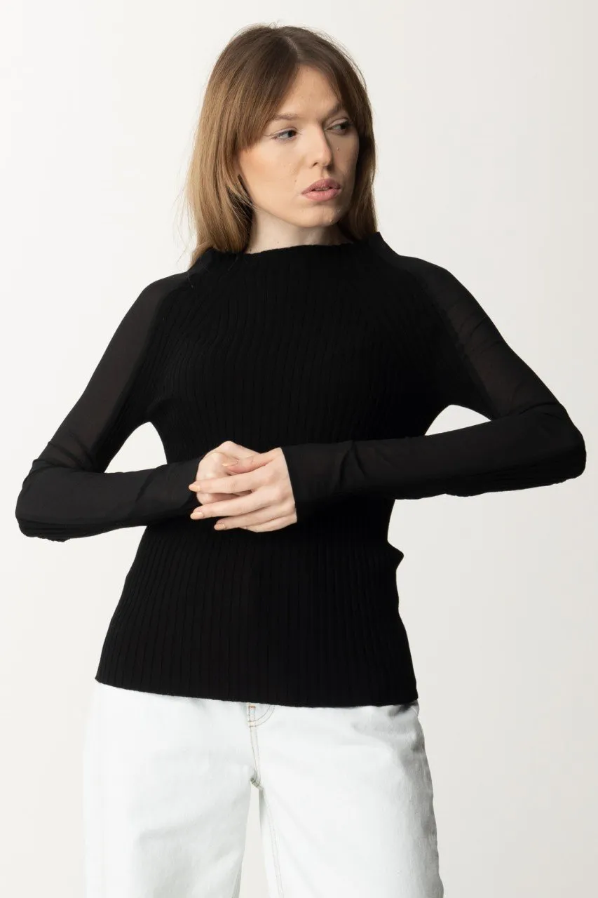 Maglia dolcevita bimateriale Nero