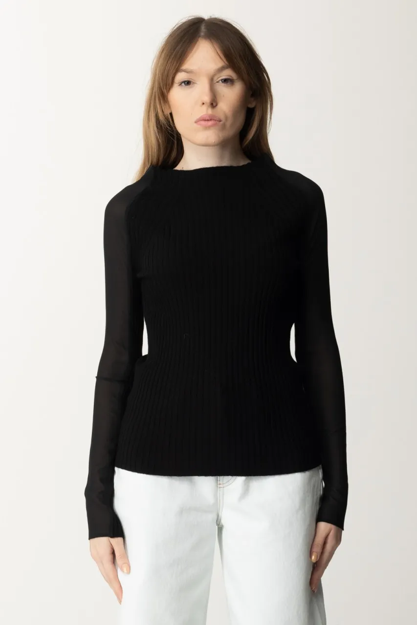 Maglia dolcevita bimateriale Nero