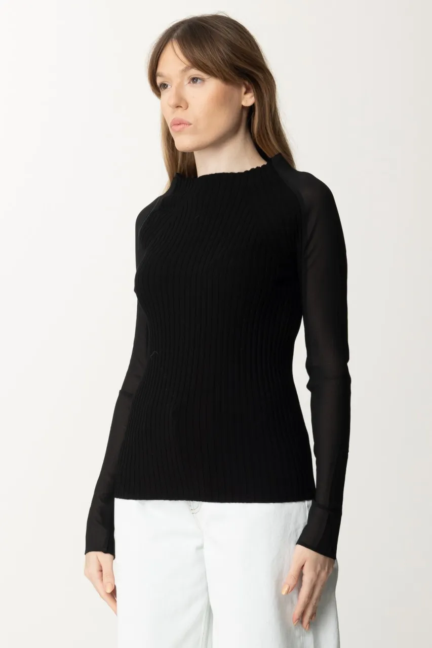 Maglia dolcevita bimateriale Nero