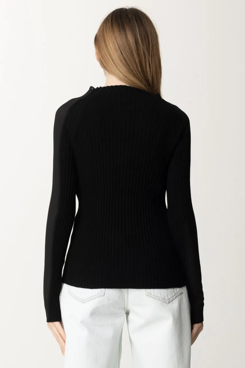 Maglia dolcevita bimateriale Nero
