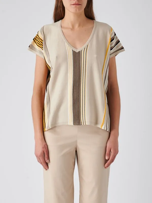 Maglia donna Gran Sasso M/M in cotone a righe Sabbia