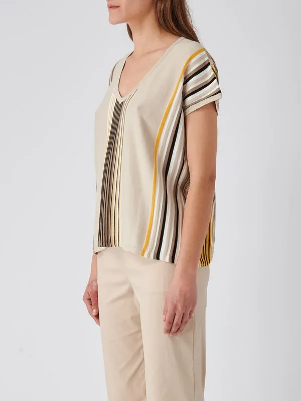 Maglia donna Gran Sasso M/M in cotone a righe Sabbia