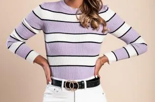 maglietta lavorata a maglia con motivo a righe, lilla