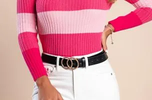 Maglietta lavorata a maglia con motivo a righe, rosa