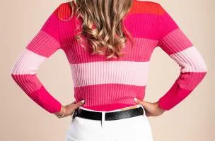 Maglietta lavorata a maglia con motivo a righe, rosa