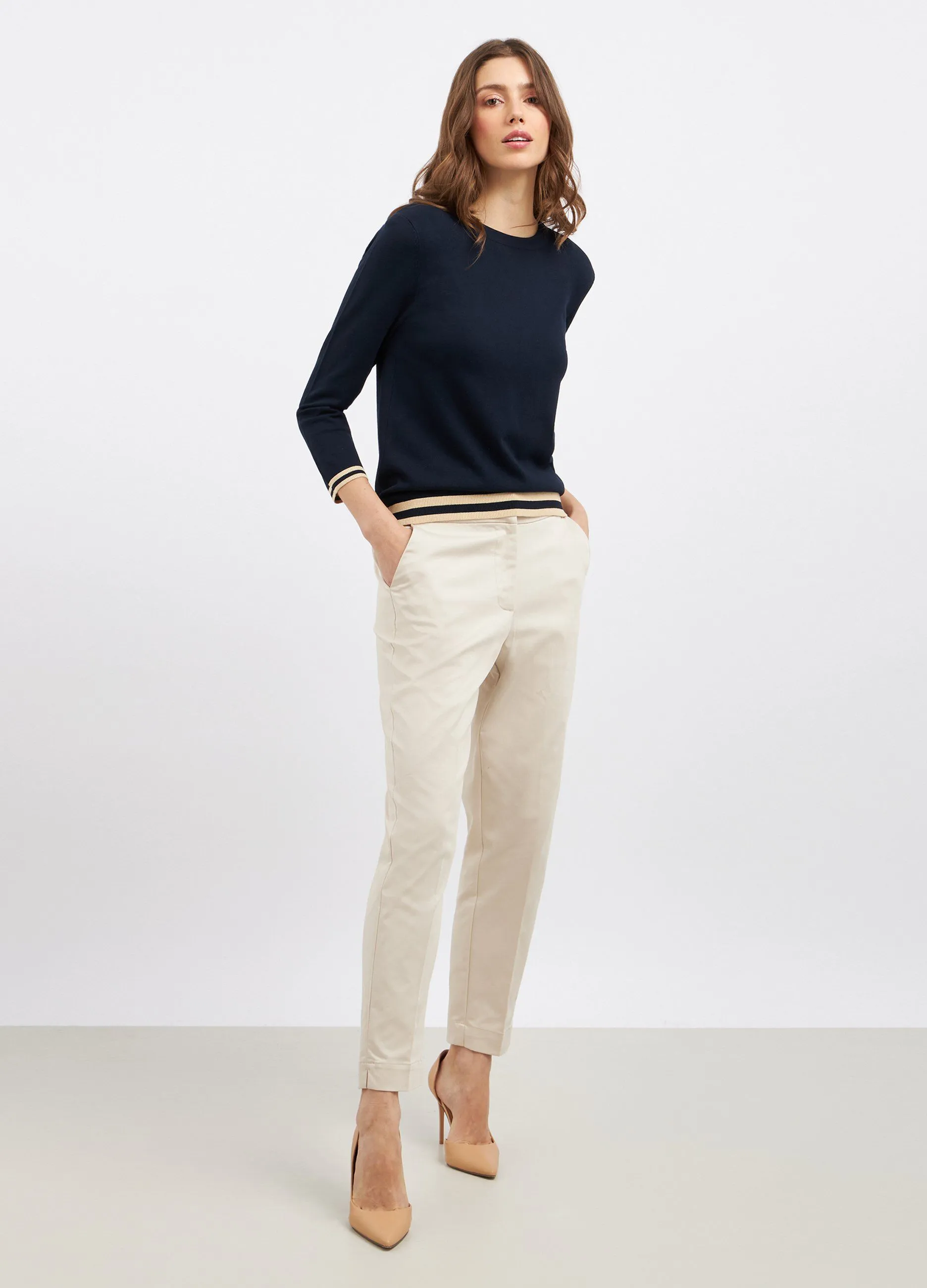 Pantaloni in misto cotone stretch donna