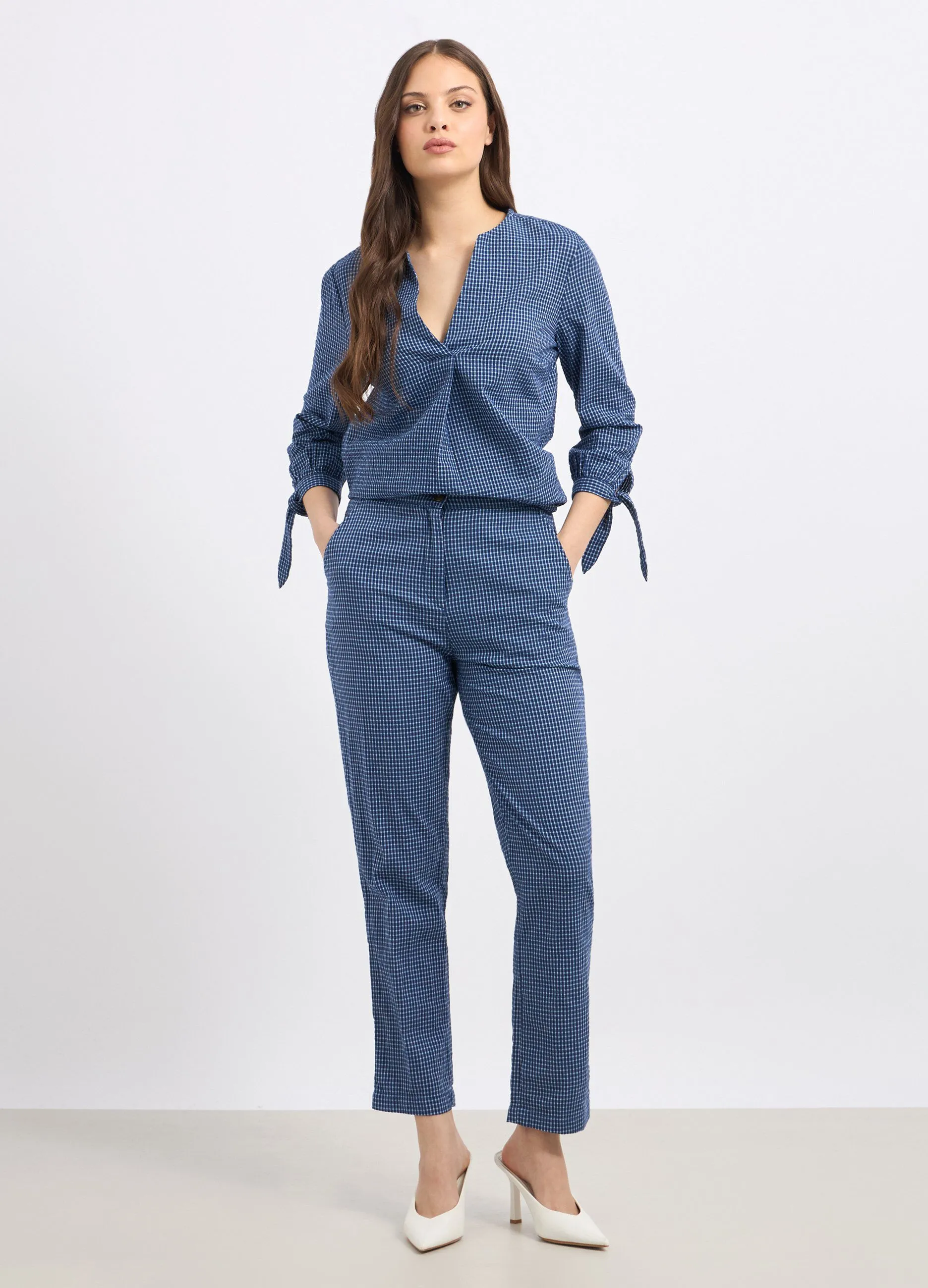 Pantaloni in puro cotone seersucker donna