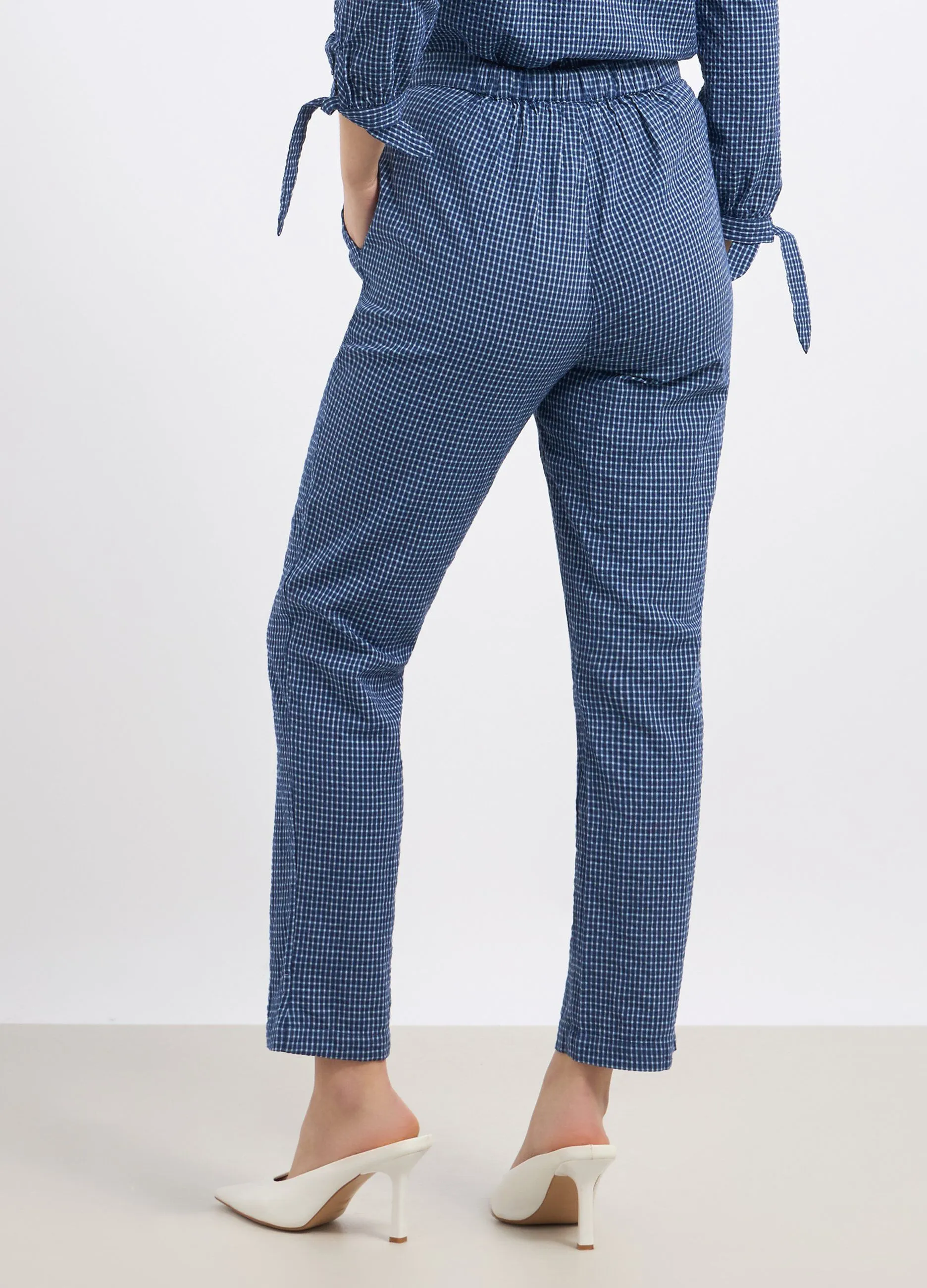 Pantaloni in puro cotone seersucker donna