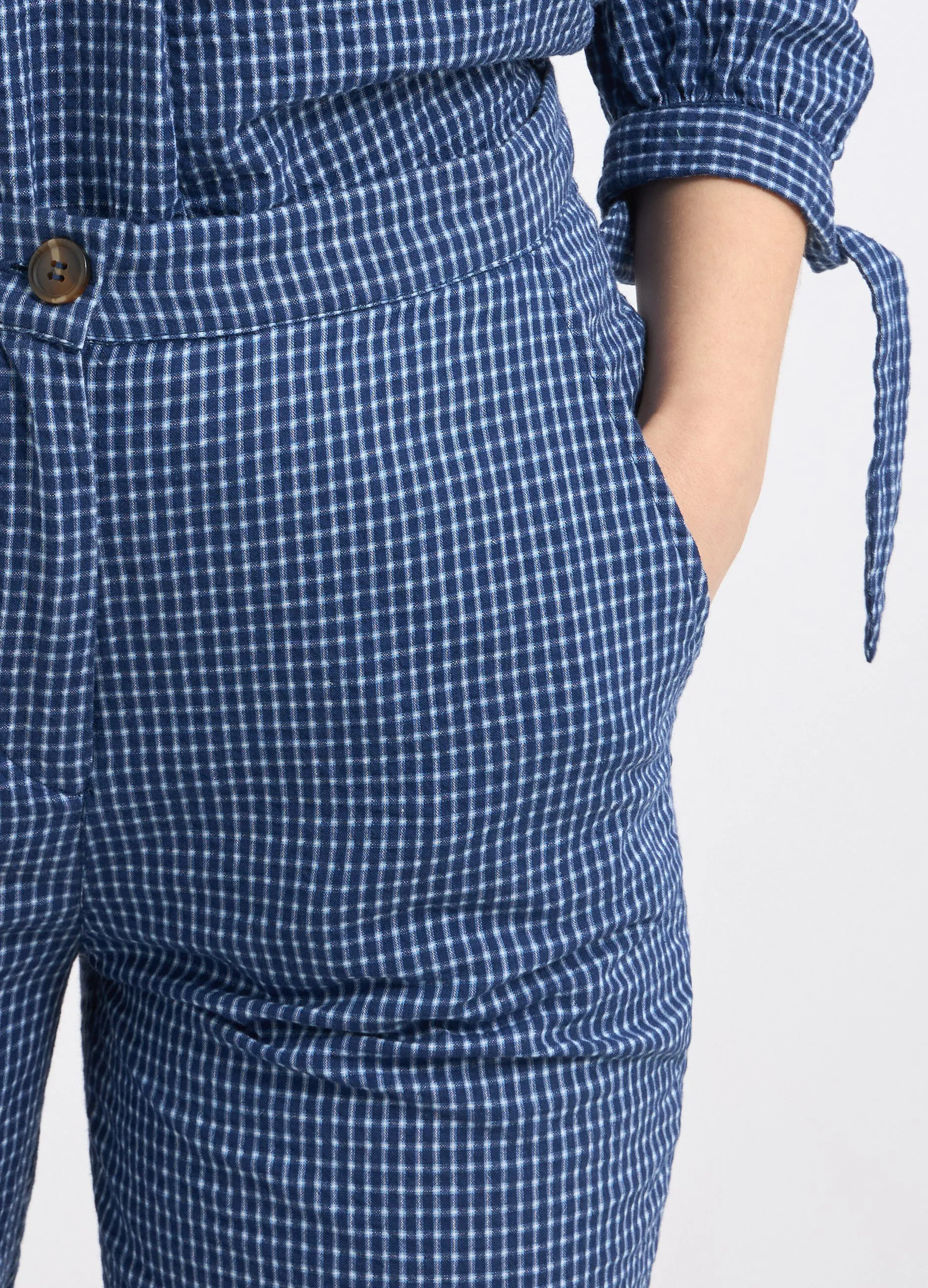 Pantaloni in puro cotone seersucker donna