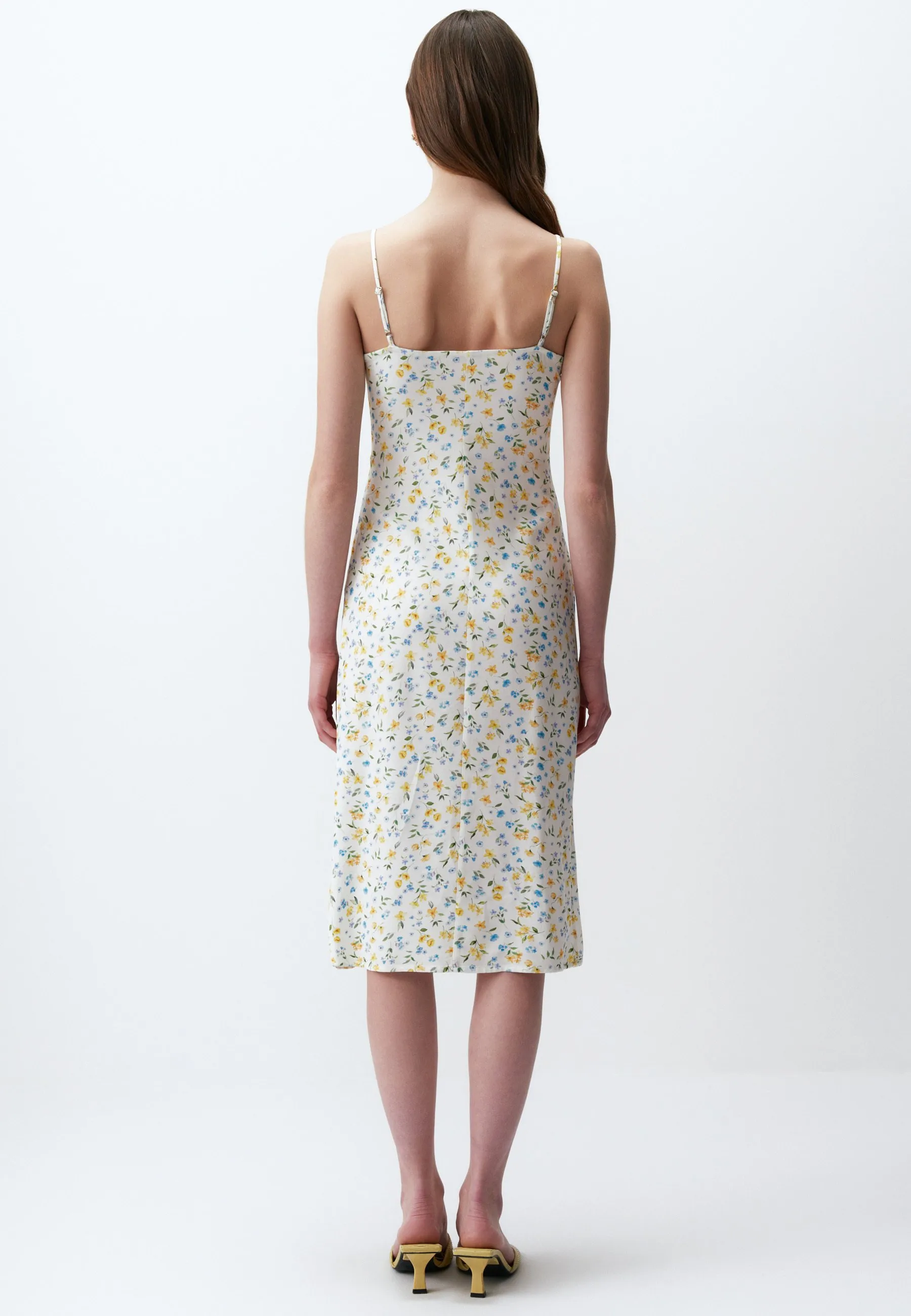 PATTERNED MIDI WITH STRAPS AND SLITS - Vestito estivo