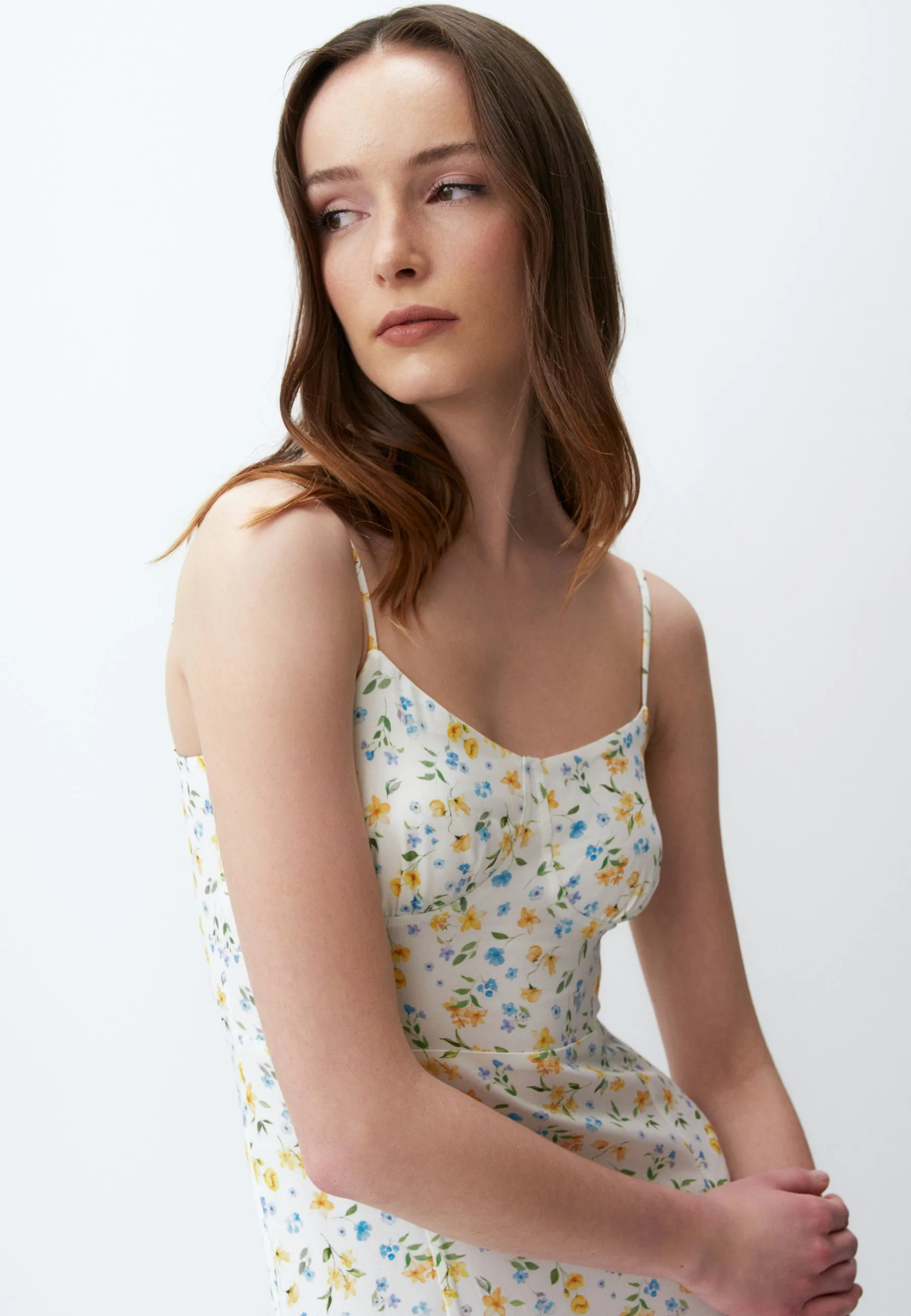 PATTERNED MIDI WITH STRAPS AND SLITS - Vestito estivo