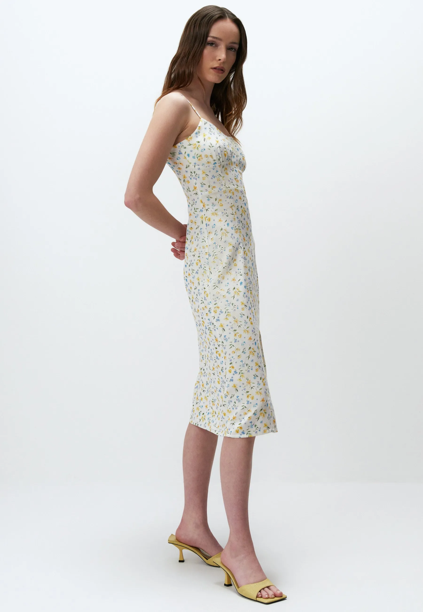PATTERNED MIDI WITH STRAPS AND SLITS - Vestito estivo