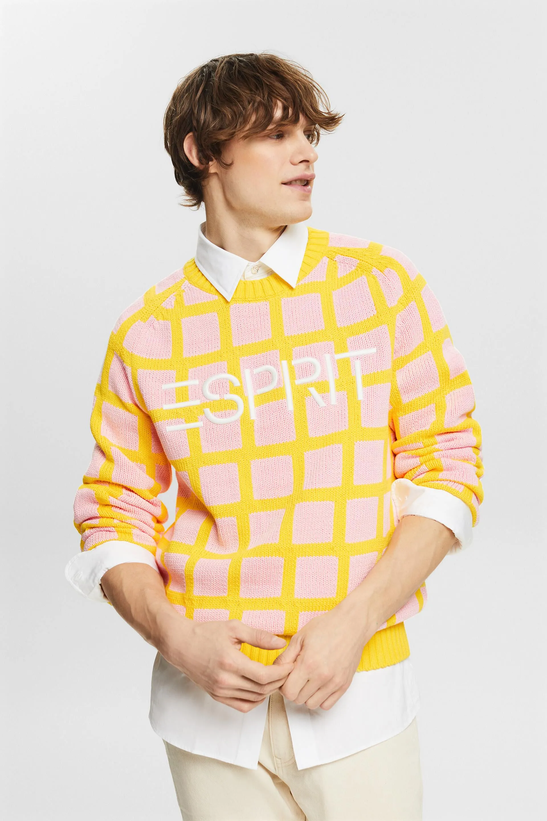 Pullover a maglia larga a quadri con logo