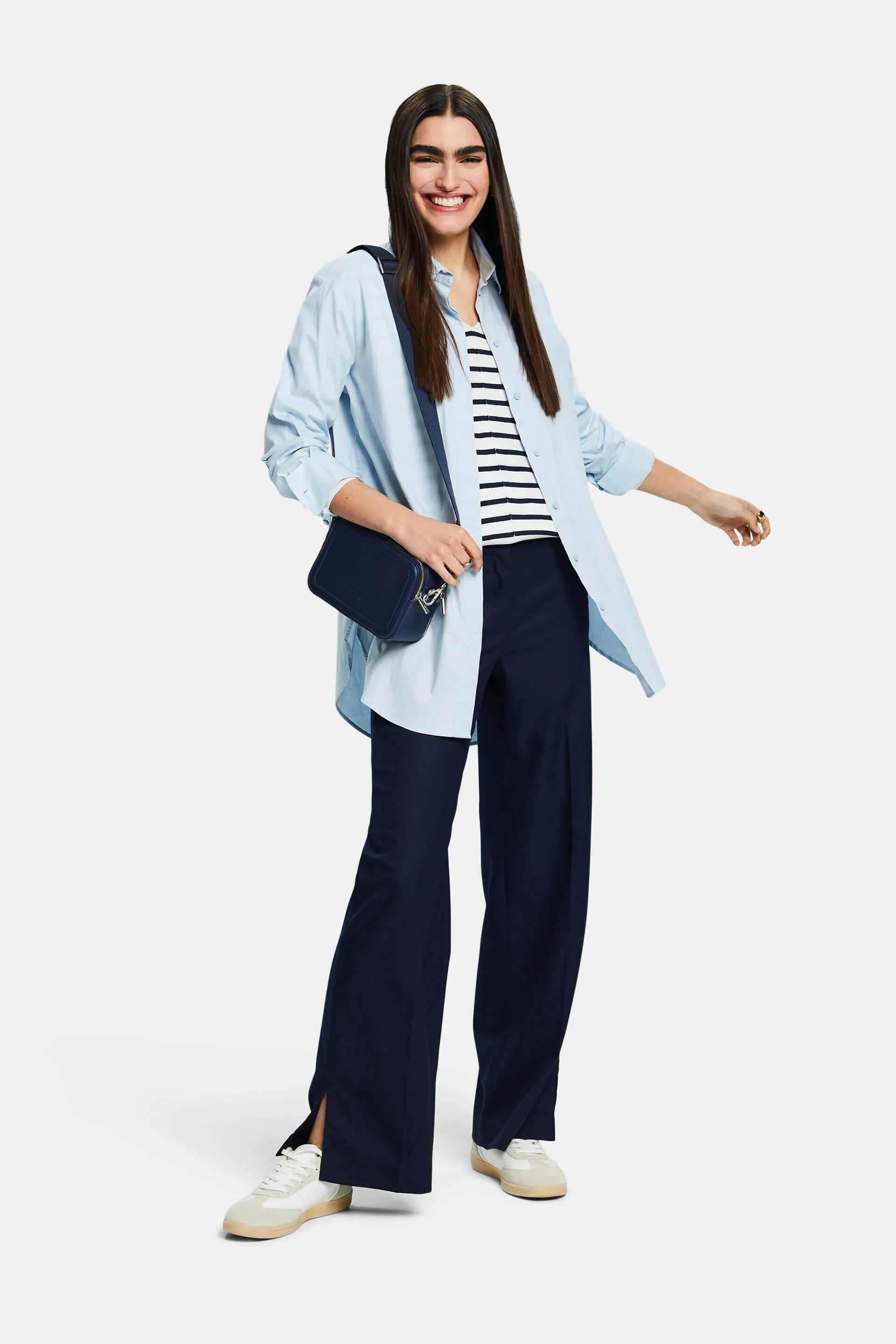 Pullover con scollo a V in cotone a righe