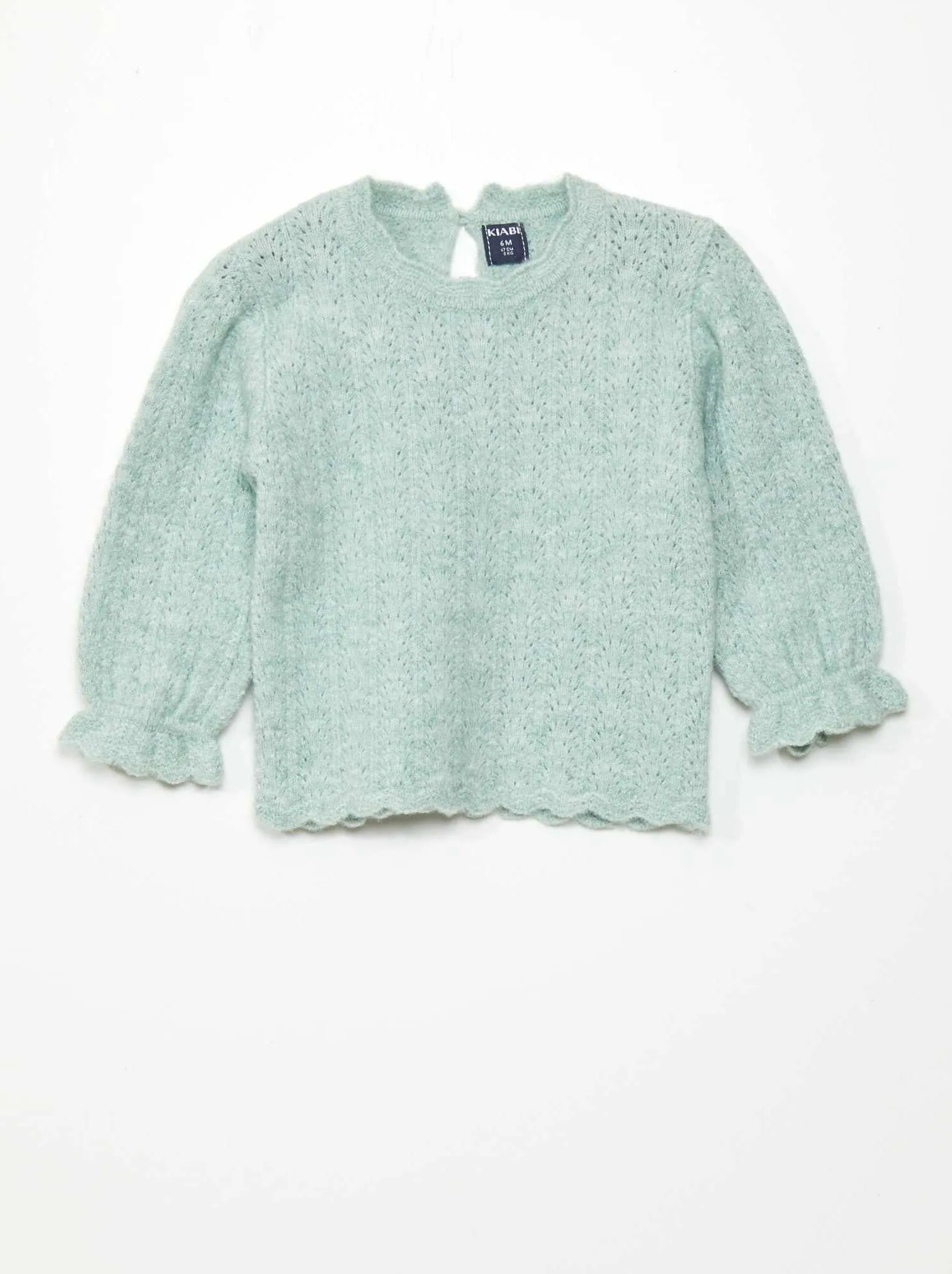 Pullover scollo tondo con finiture con volant - VERDE