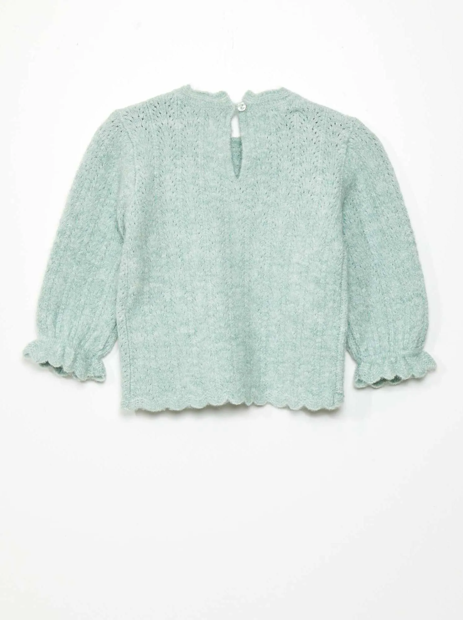 Pullover scollo tondo con finiture con volant - VERDE