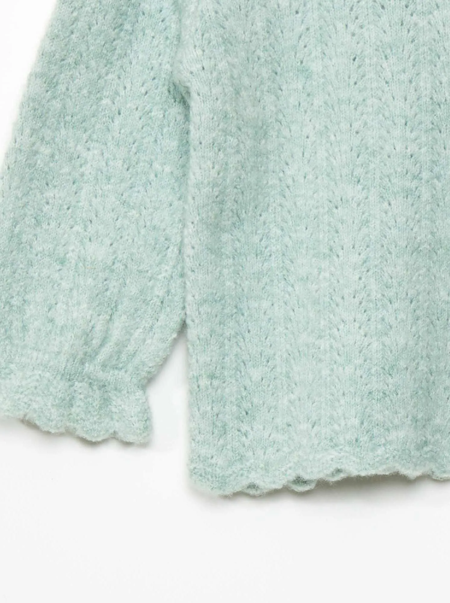 Pullover scollo tondo con finiture con volant - VERDE