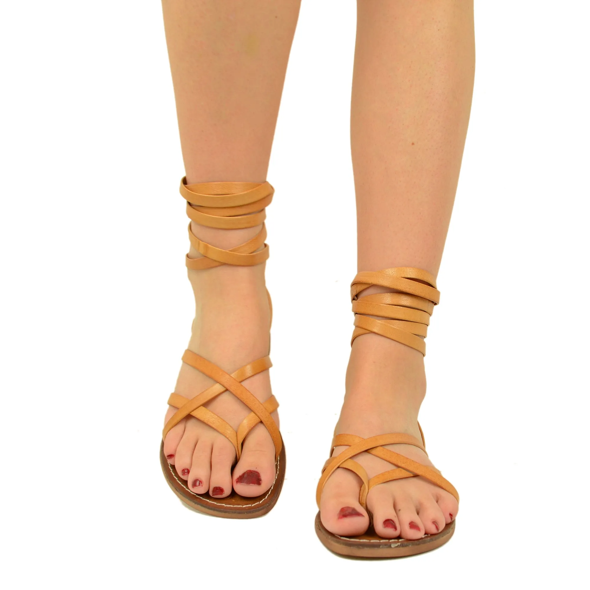 Sandali Donna alla Schiava Infradito in Pelle Cuoio Made in Italy