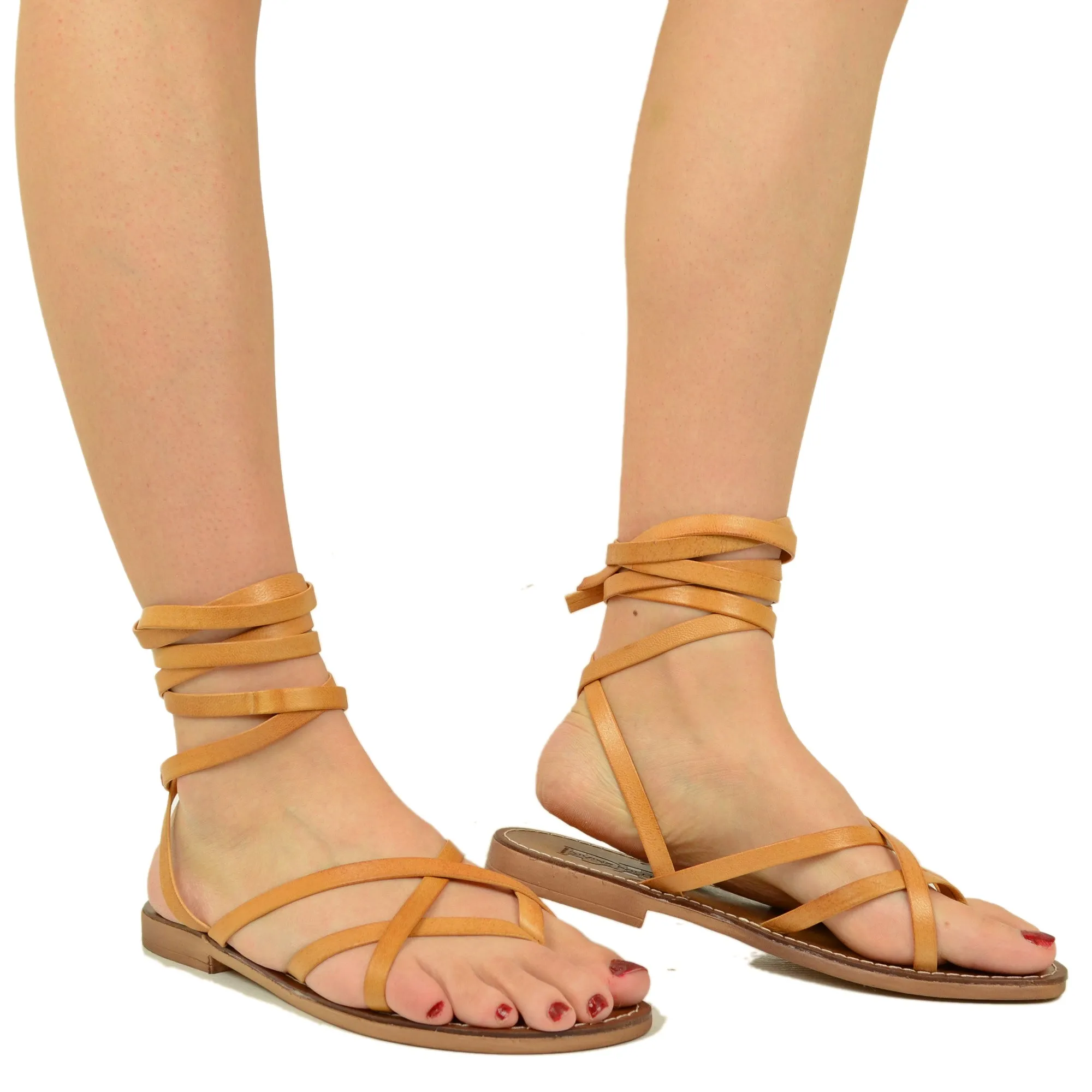 Sandali Donna alla Schiava Infradito in Pelle Cuoio Made in Italy