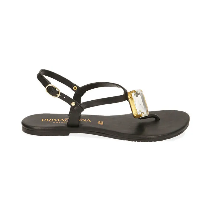 Sandali neri in pelle con gemma