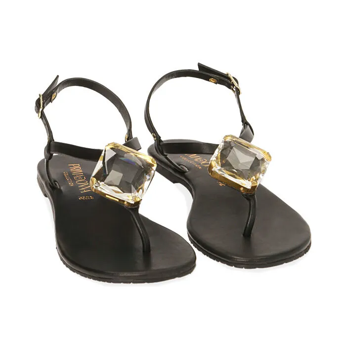 Sandali neri in pelle con gemma