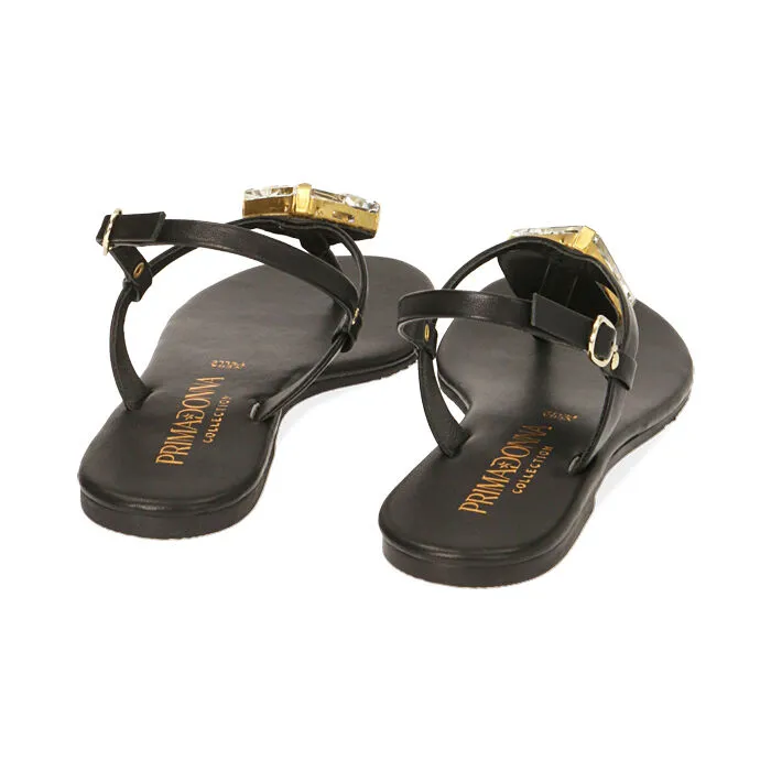 Sandali neri in pelle con gemma