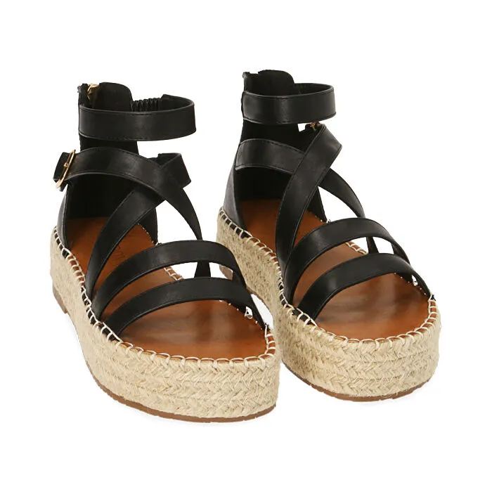 Sandali neri, zeppa 3 cm