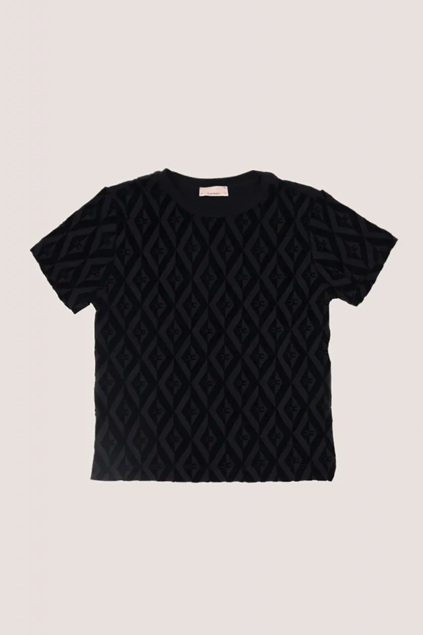 T-shirt in jersey con stampa a rombi e logo all over Nero