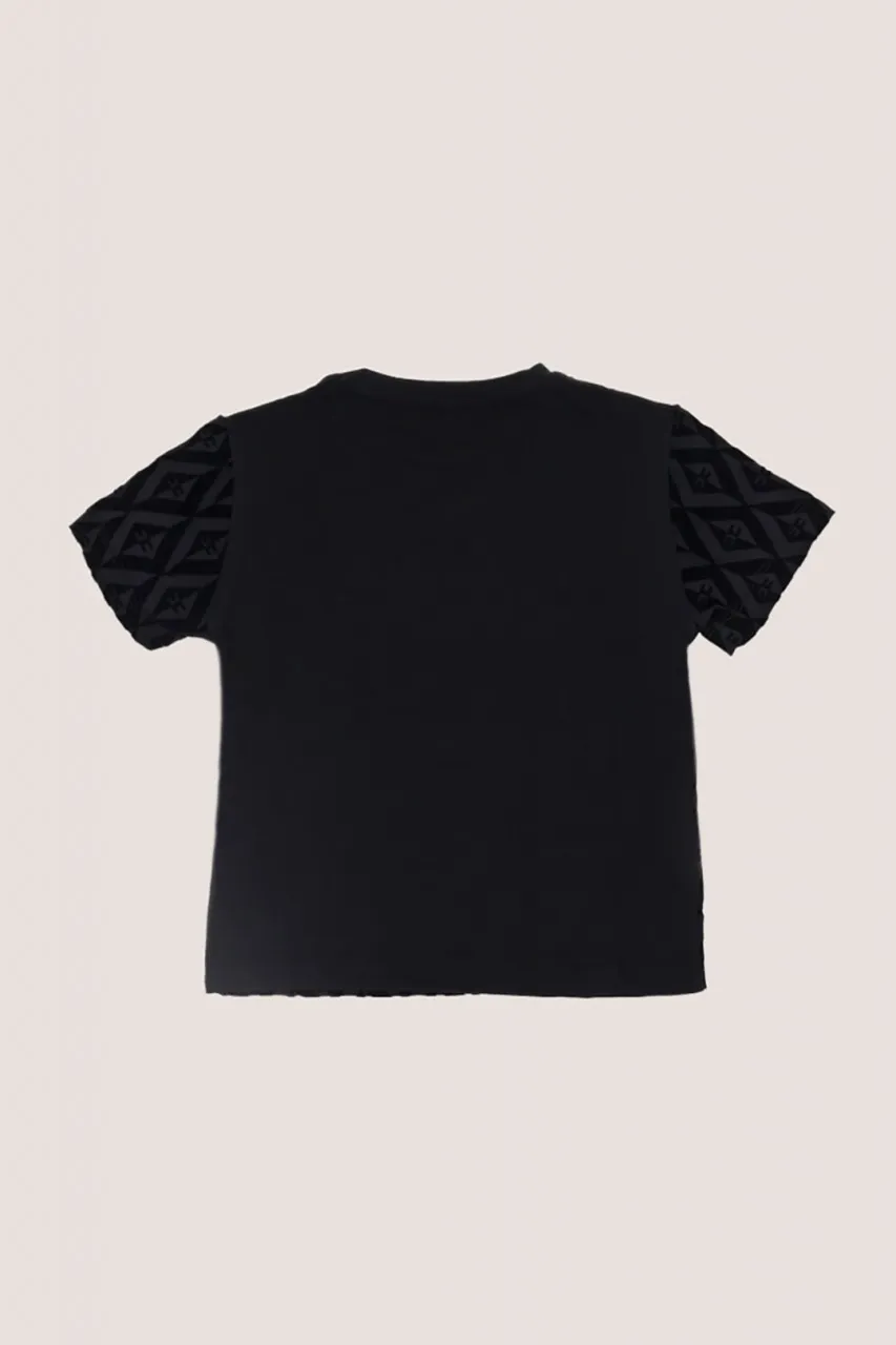 T-shirt in jersey con stampa a rombi e logo all over Nero
