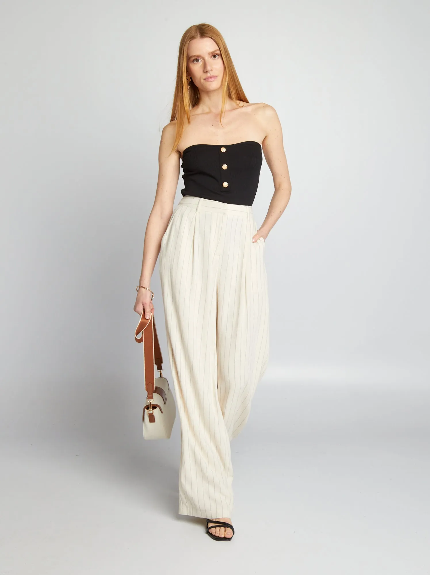 Top bustier con bottoni fantasia - nero