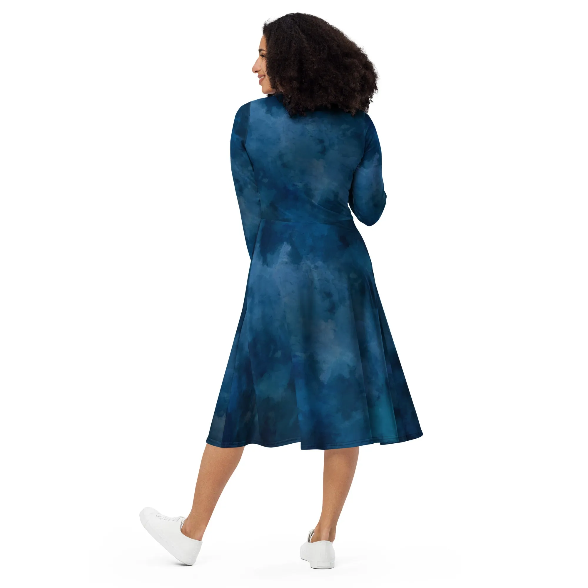 Vestito midi a maniche lunghe blu