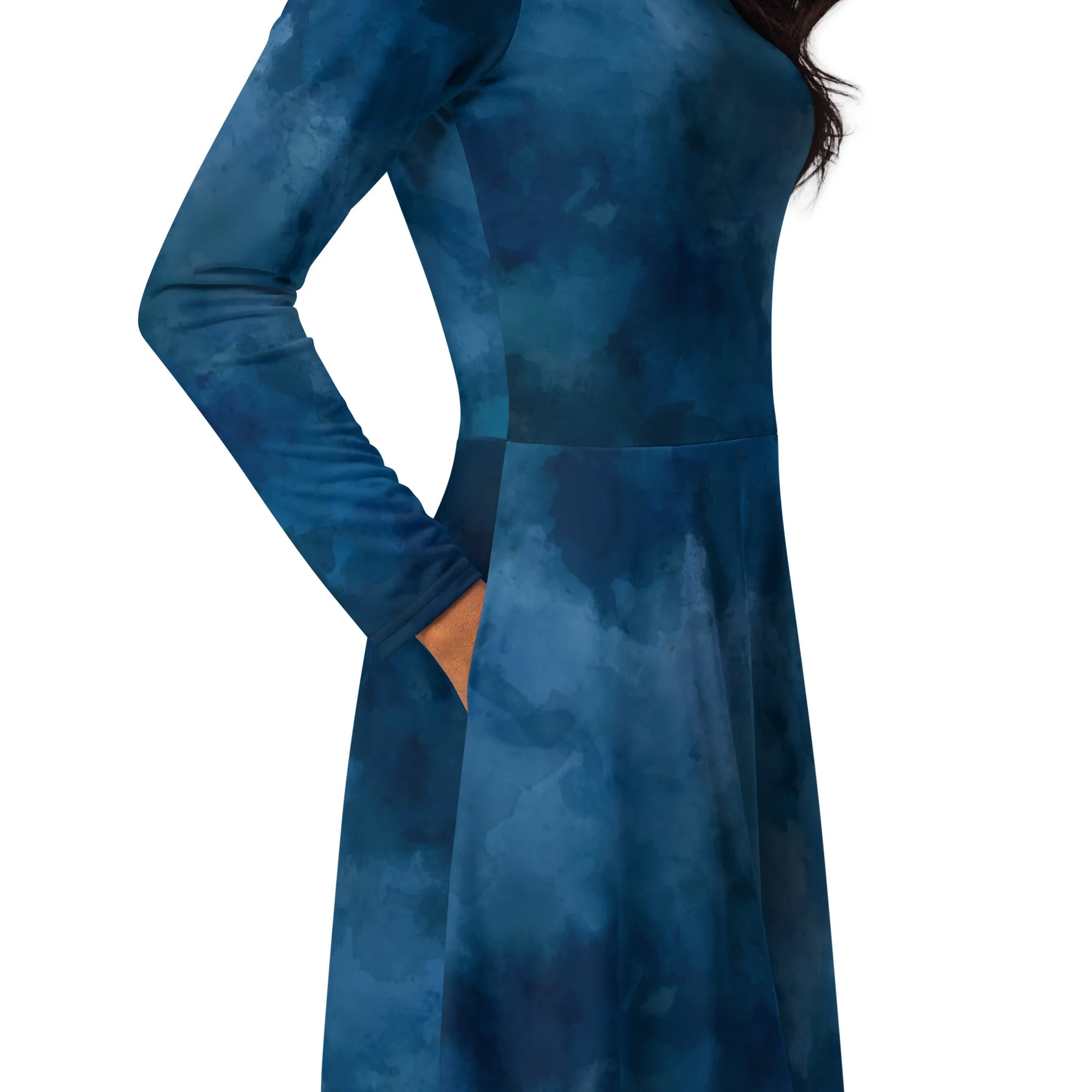 Vestito midi a maniche lunghe blu