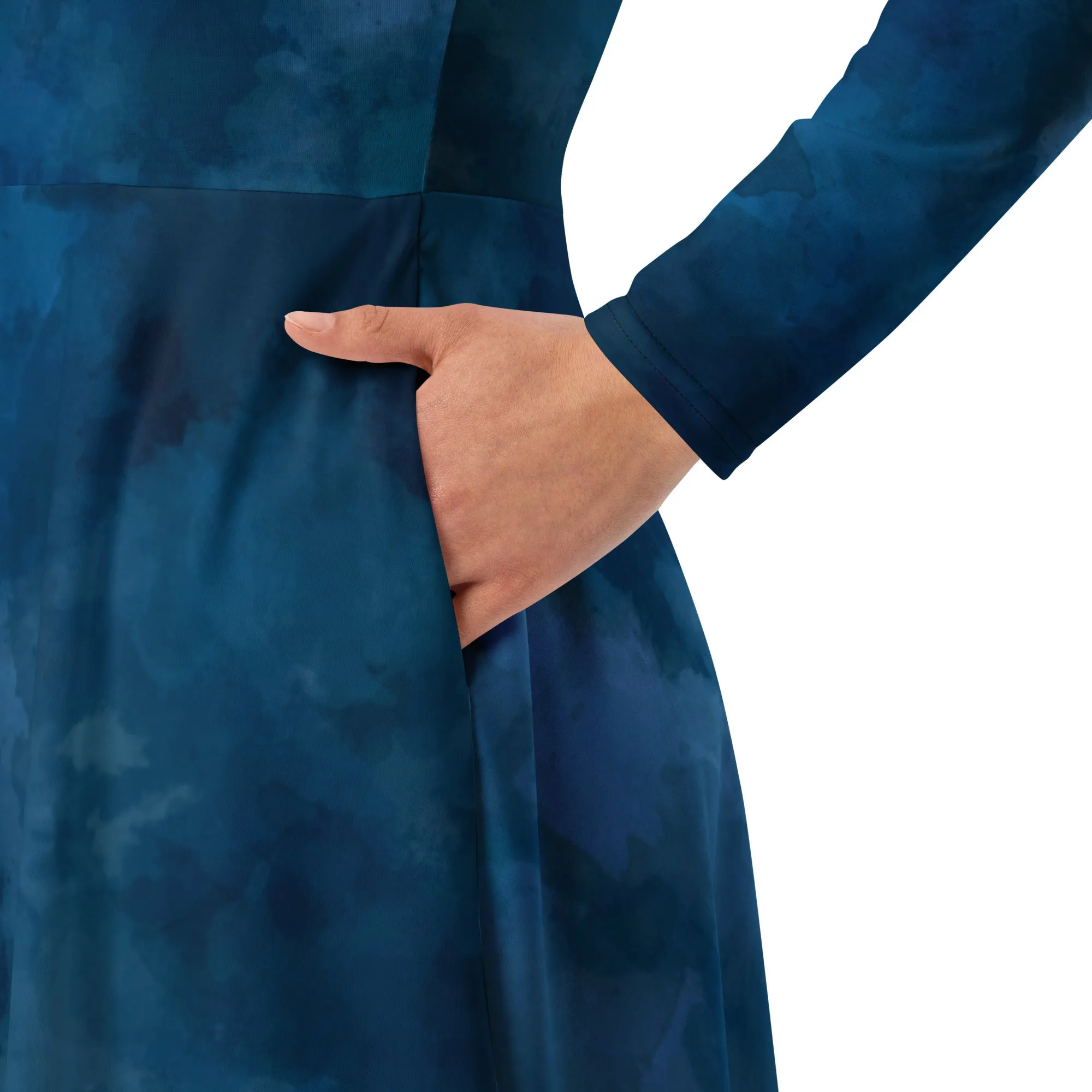 Vestito midi a maniche lunghe blu